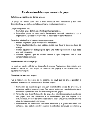 Fundamentos del comportamiento de grupo - Los grupos pueden ser: Formales:  grupo de trabajo definido - Studocu