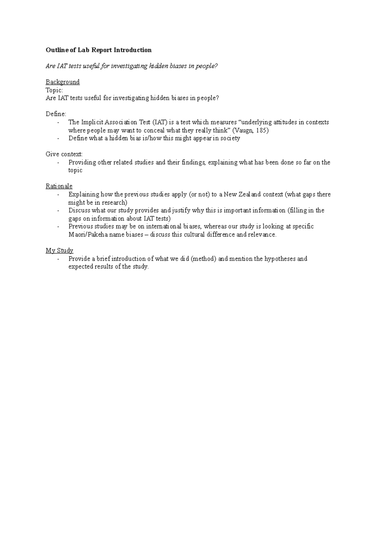 Outline of Lab Report Introduction - My Study - Provide a brief ...