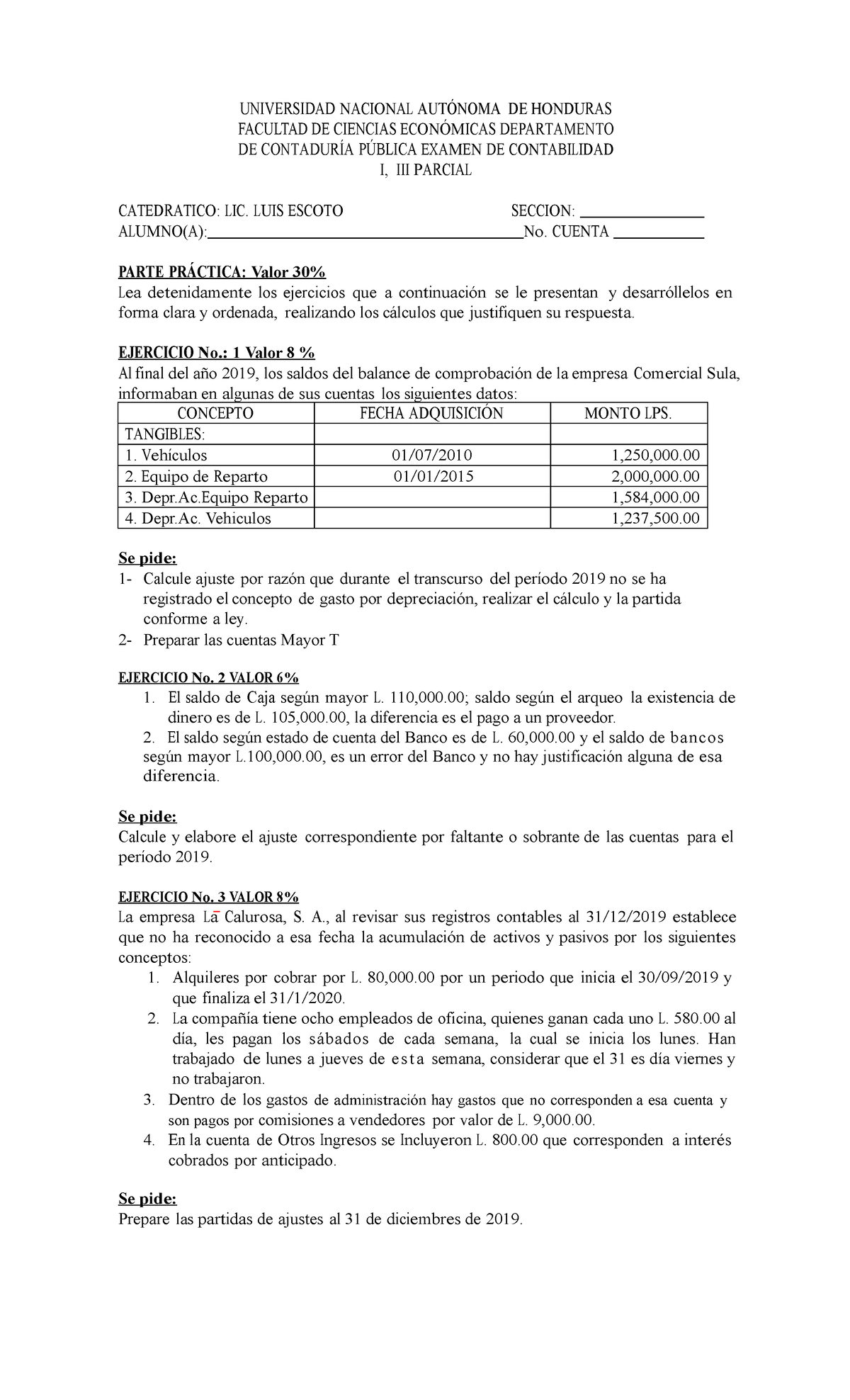 Examen DE Contabilidad I III Parcial 3P2021 - UNIVERSIDAD NACIONAL ...