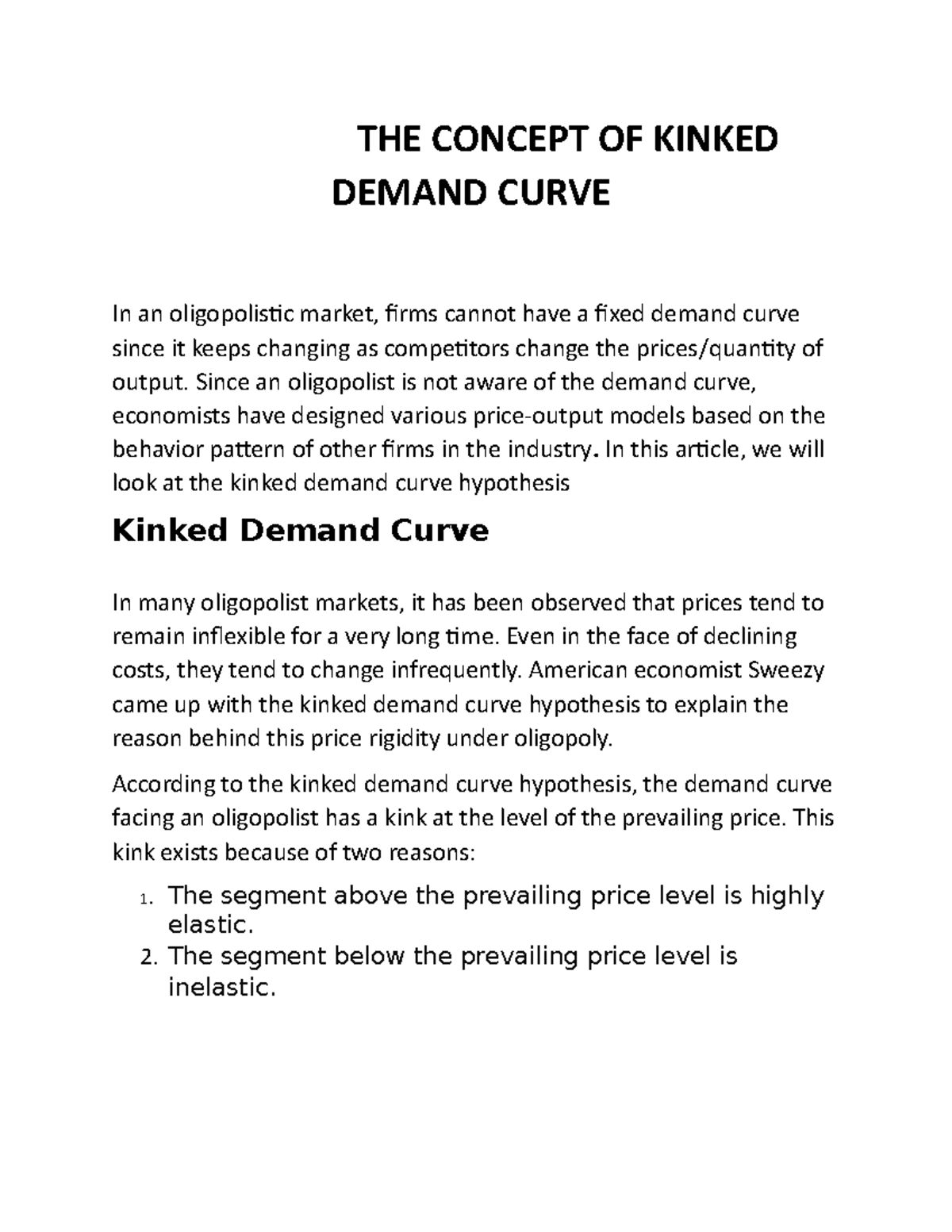 What Is The Nature Of Kinked Demand Curve Design Talk