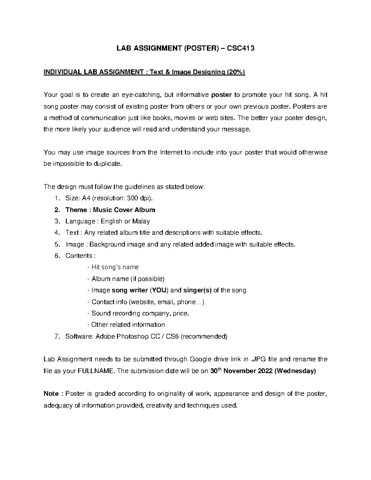 LAB Assignment CSC413 2022 - LAB ASSIGNMENT (POSTER) – CSC INDIVIDUAL ...