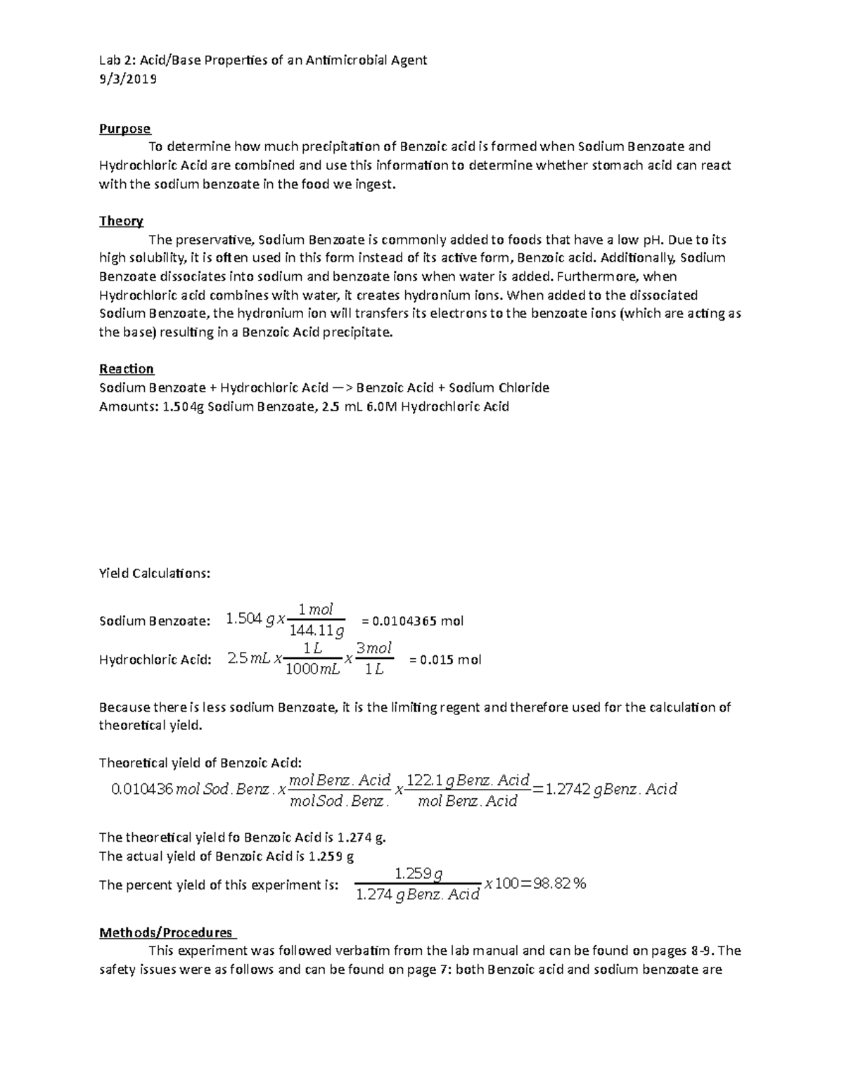 Lab 2 Lab 2 Lab 2 Acid/Base Properties of an Antimicrobial Agent 9