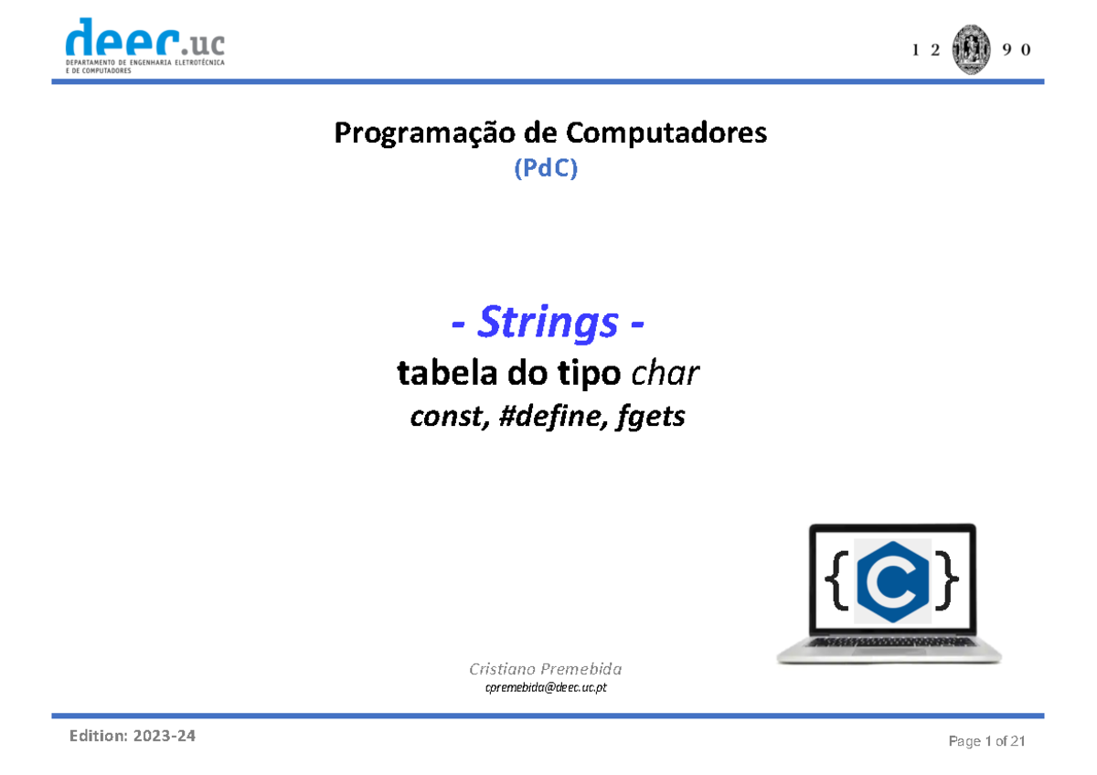 Cap6 strings - nada - Edition: 2023- 24 Programação de Computadores ...