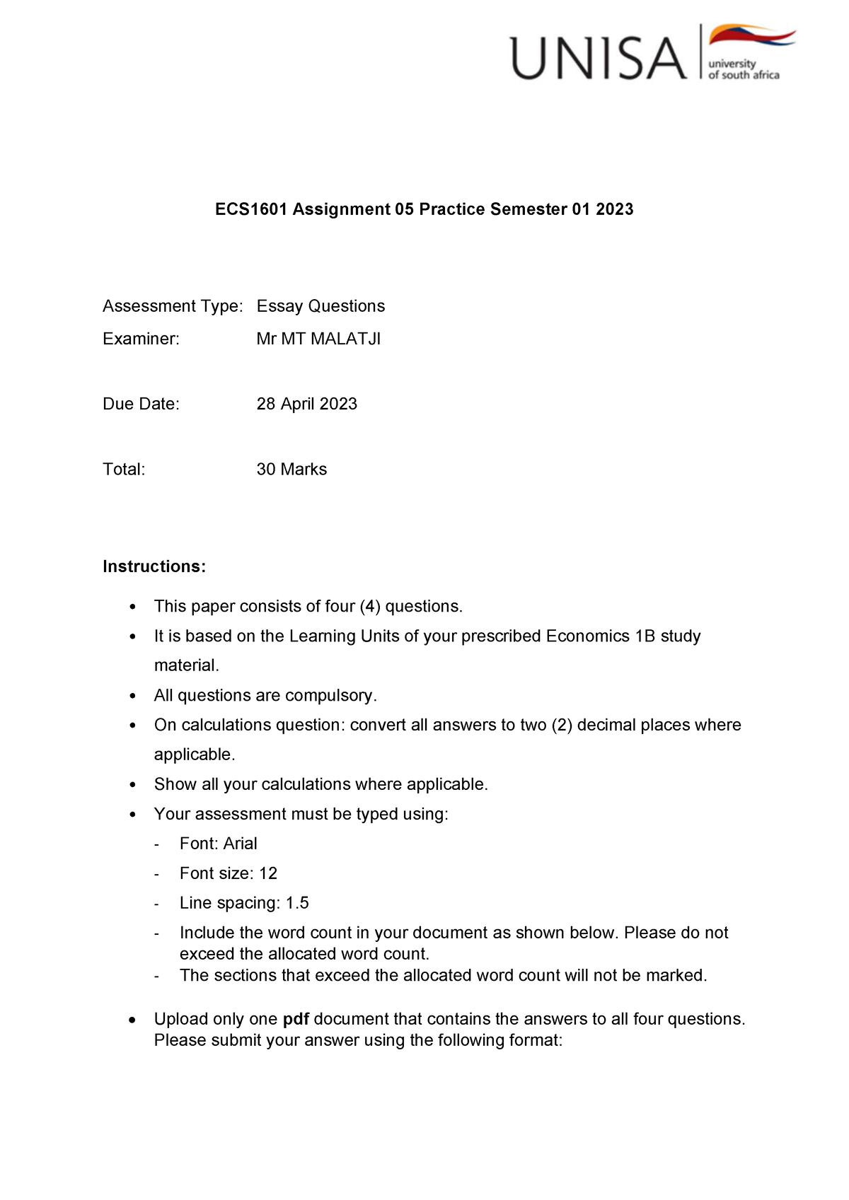 ecs1601 assignment 5 answers