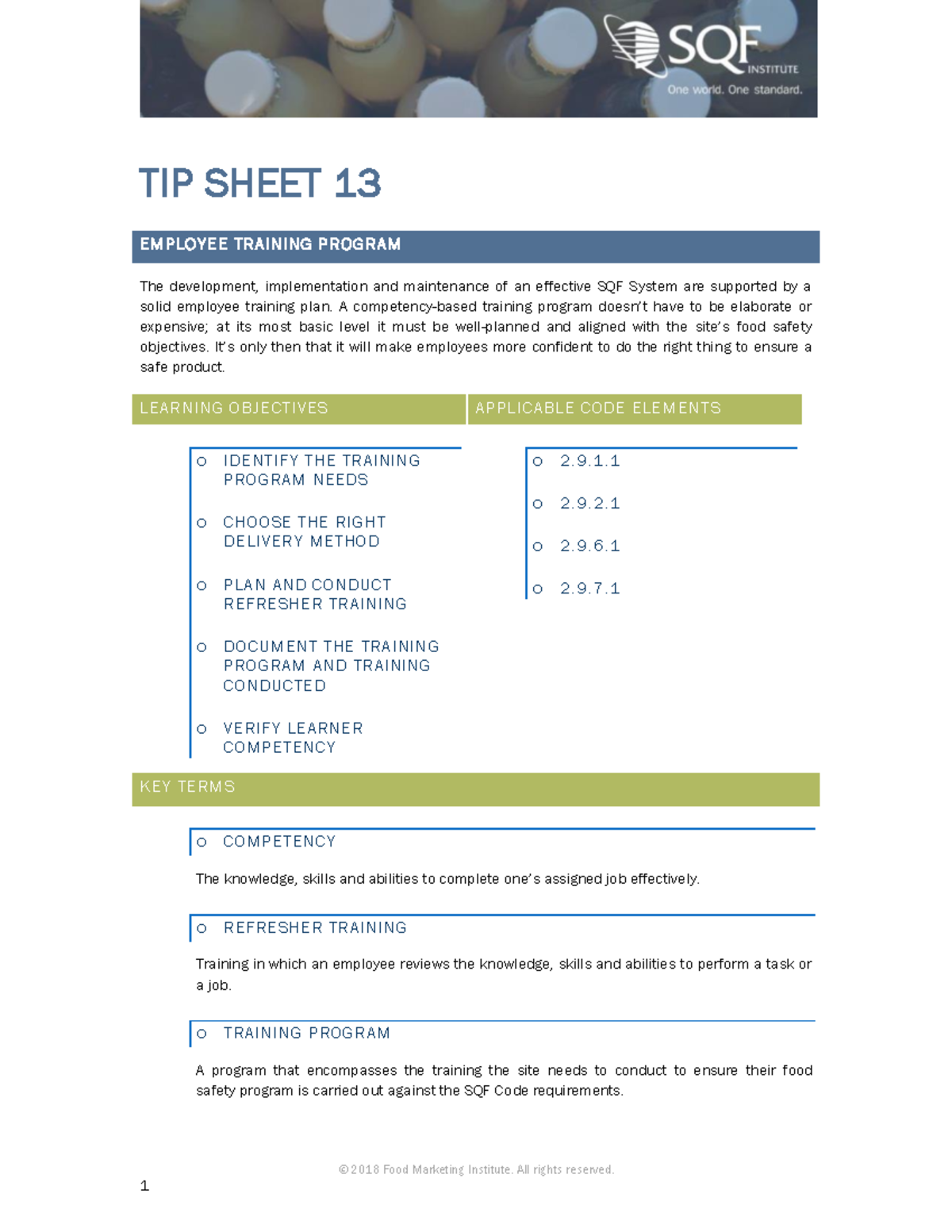 Tip Sheet 13 Employee Training Program - © 2018 Food Marketing