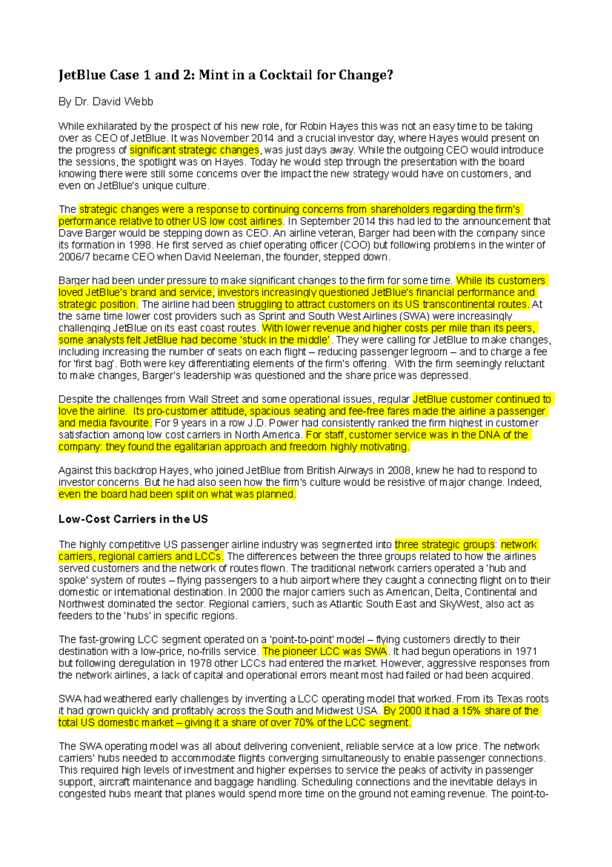 Jet Blue Case Study 1 and 2-Highlighted - JetBlue Case 1 and 2: Mint in ...
