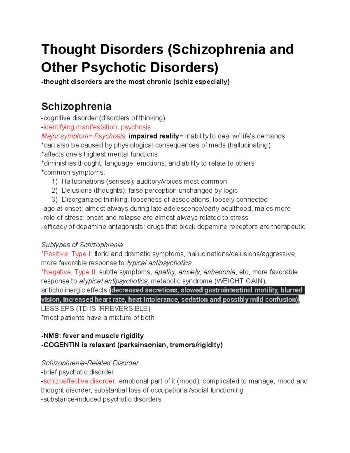 Module 7 - lecture notes - Thought Disorders (Schizophrenia and Other ...