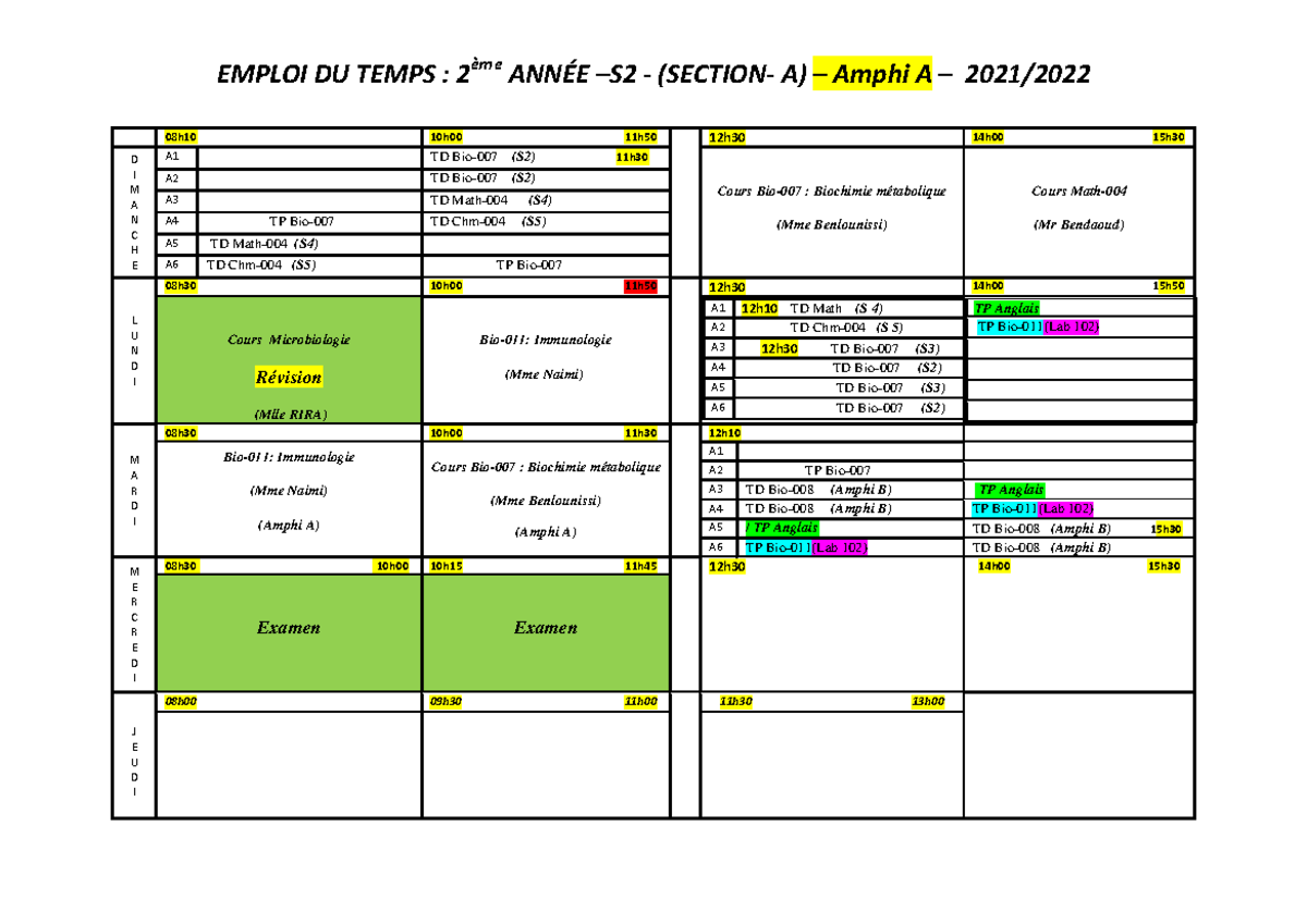 2021-2022-du 15 a 19 mai- Emploi DU Temps S2-F4-2ème année 2 - EMPLOI