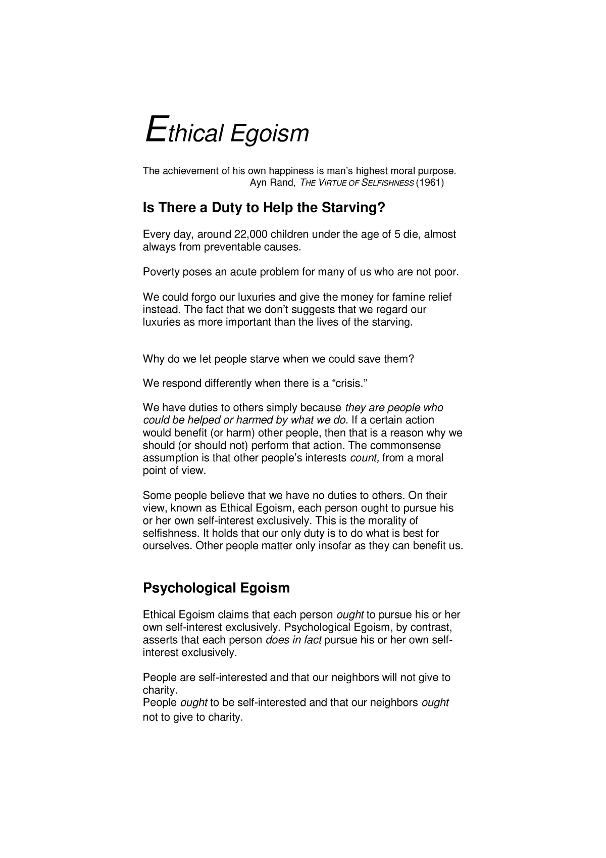 what is ethical egoism essay