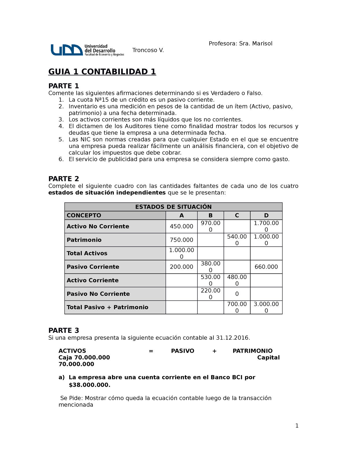 Guia 1 Contabilidad 1 022023 - Profesora: Sra. Marisol Troncoso V. GUIA ...