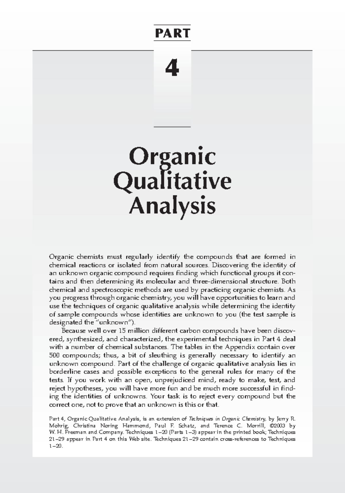 Organic Qualitative Analysis 4 PART Organic Qualitative Analysis 