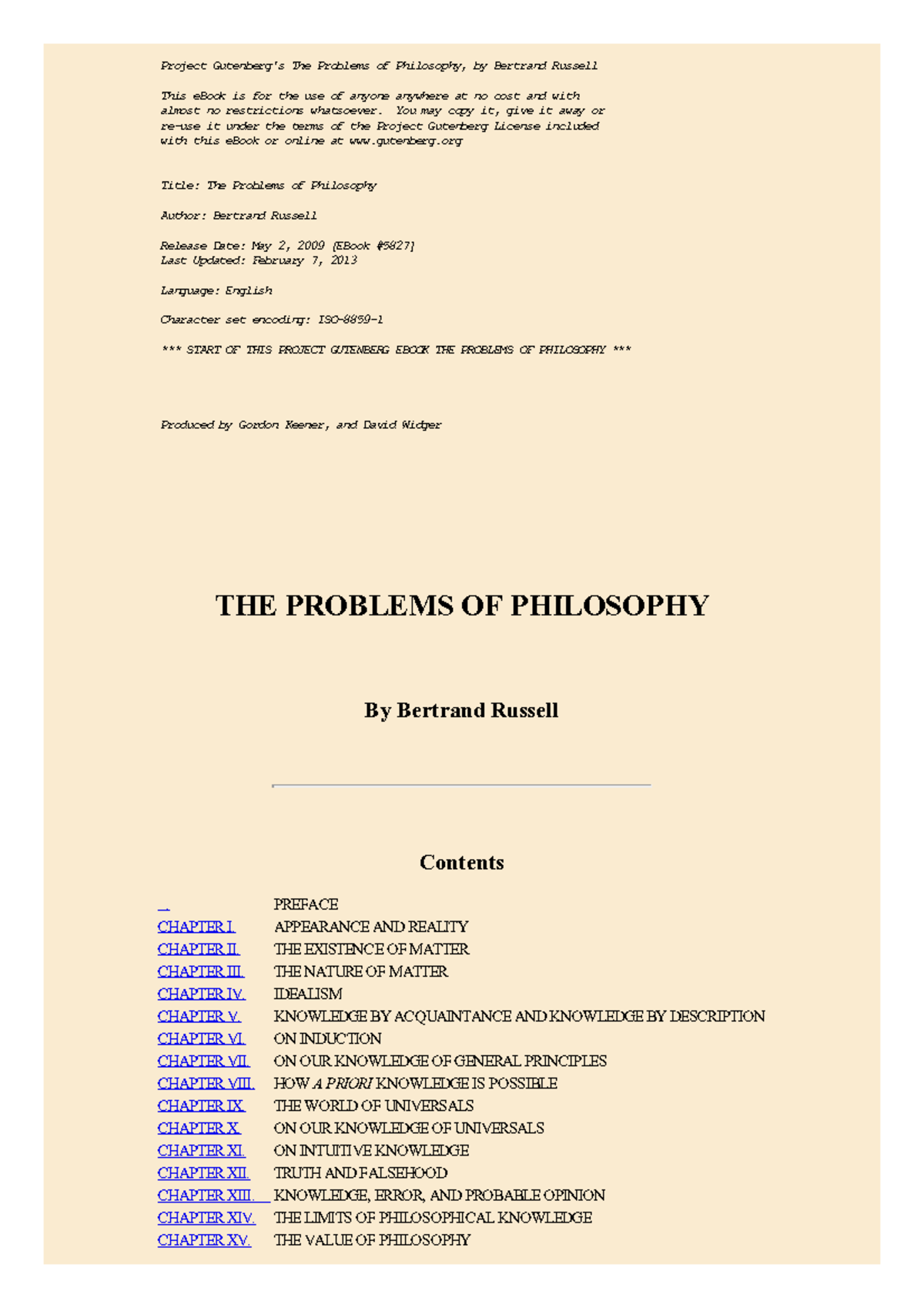The Problems of Philosophy by Bertrand Russell - PDF Room - Project ...