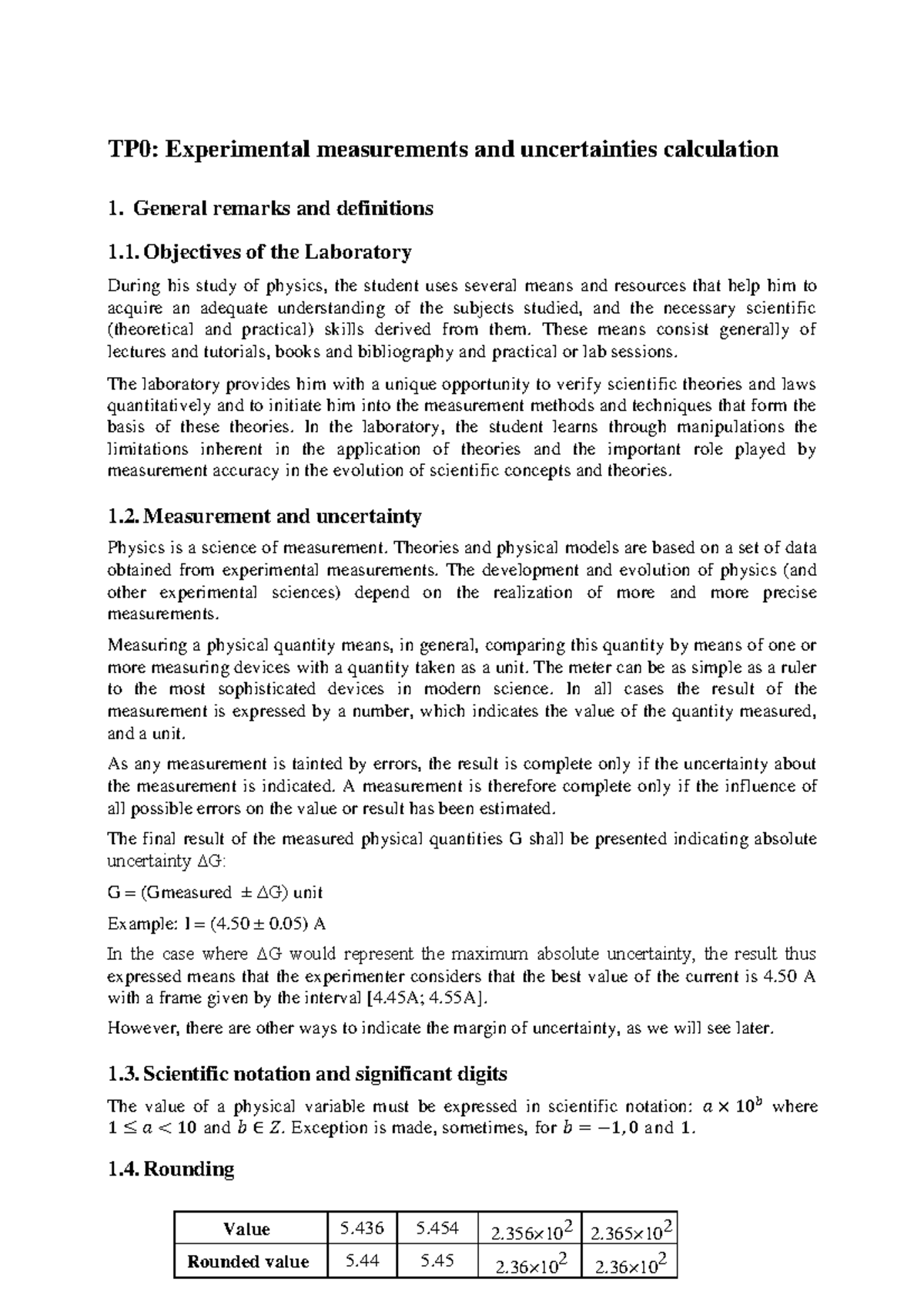 Errors and uncertainty - TP0: Experimental measurements and ...