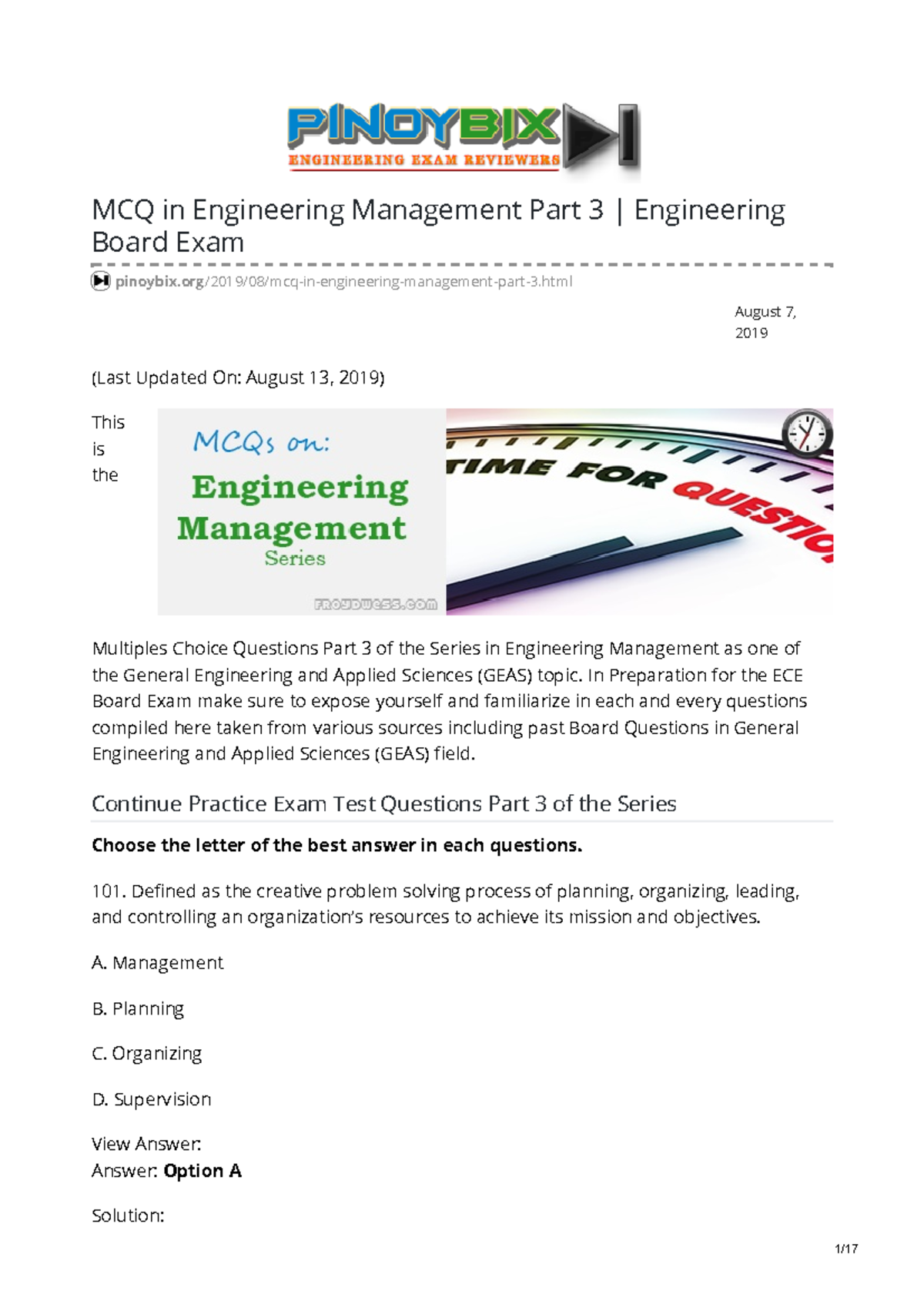Engineering Management MCQ Part 3 - org/2019/08/mcq-in-engineering ...