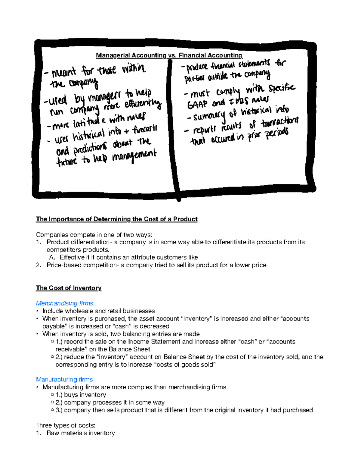 Chapter 11 Notes - Managerial Accounting vs. Financial Accounting The ...