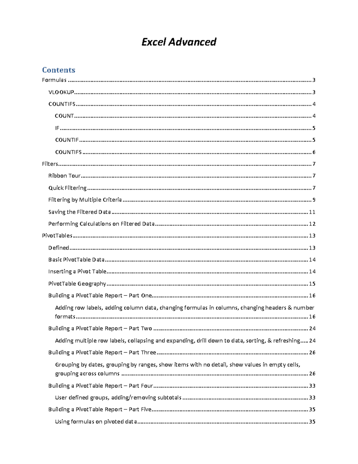 Excel advanced training packet excel advanced formulas contents studocu