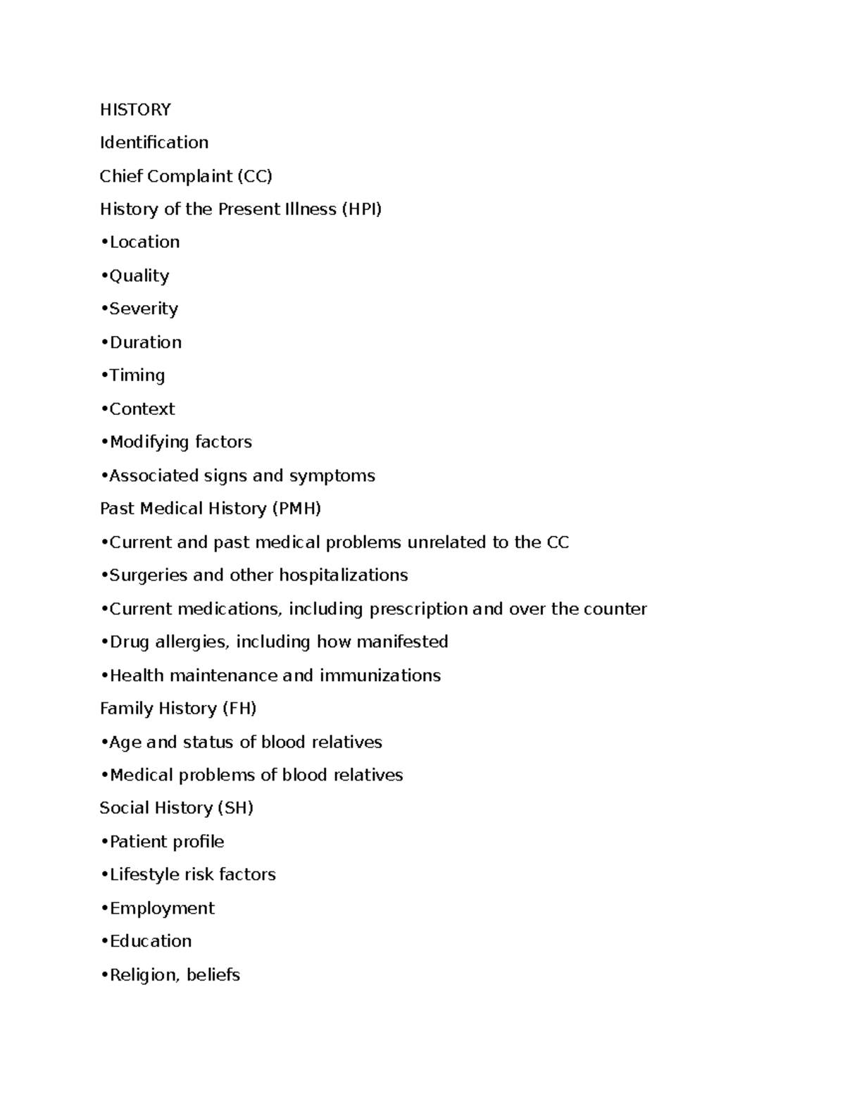 H&P info - Info on writing H&Ps - HISTORY Identification Chief ...