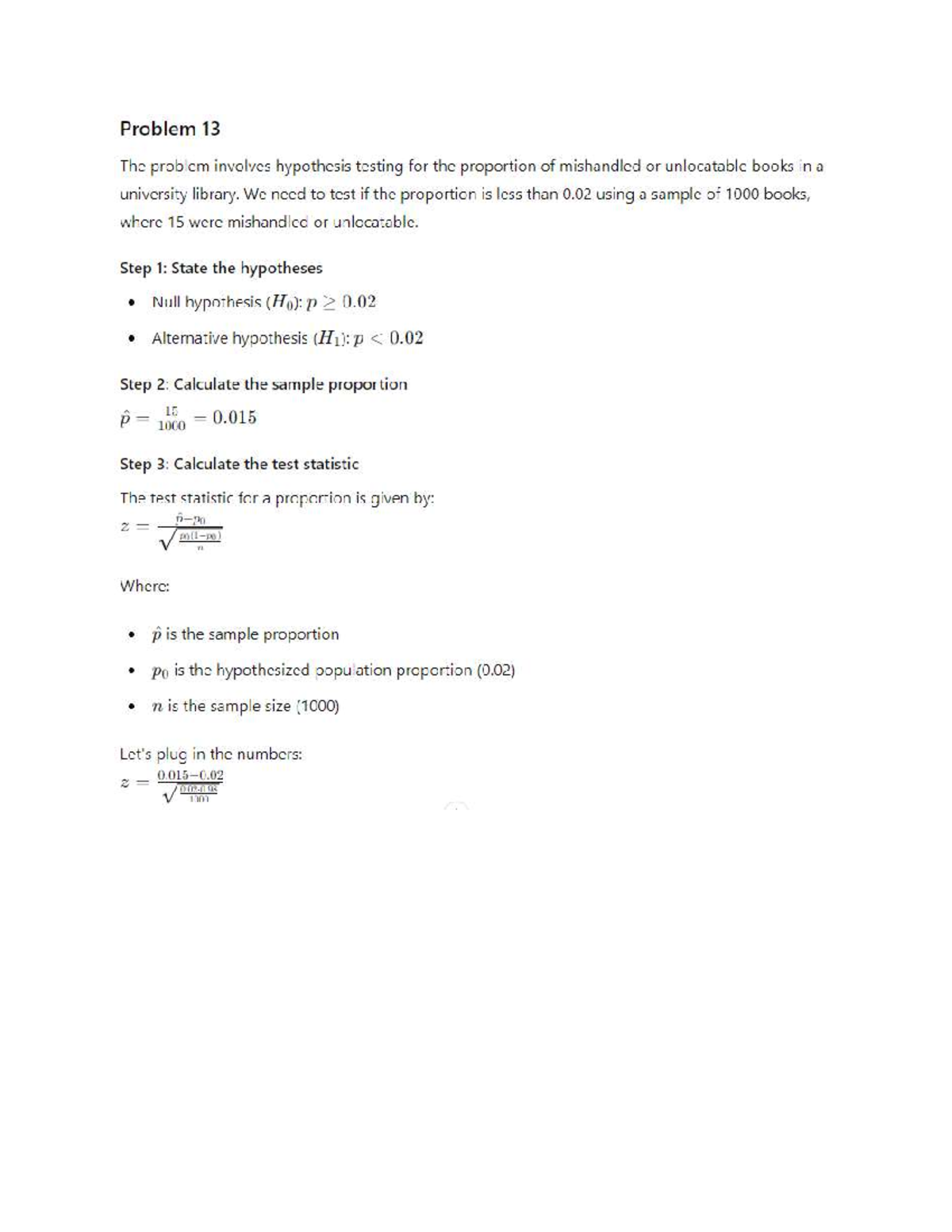 Test 3 Part 5: Hypothesis Testing Solutions in Stats - Problem 13 The ...