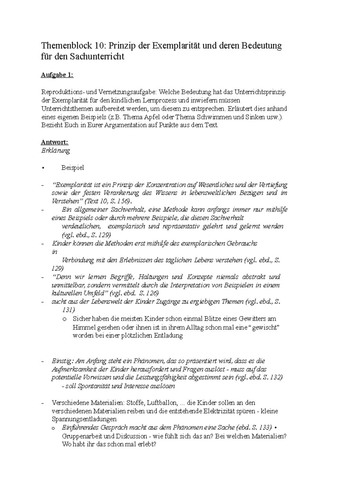 Prinzip der exemplarit t und deren bedeutung f r den sachunterricht