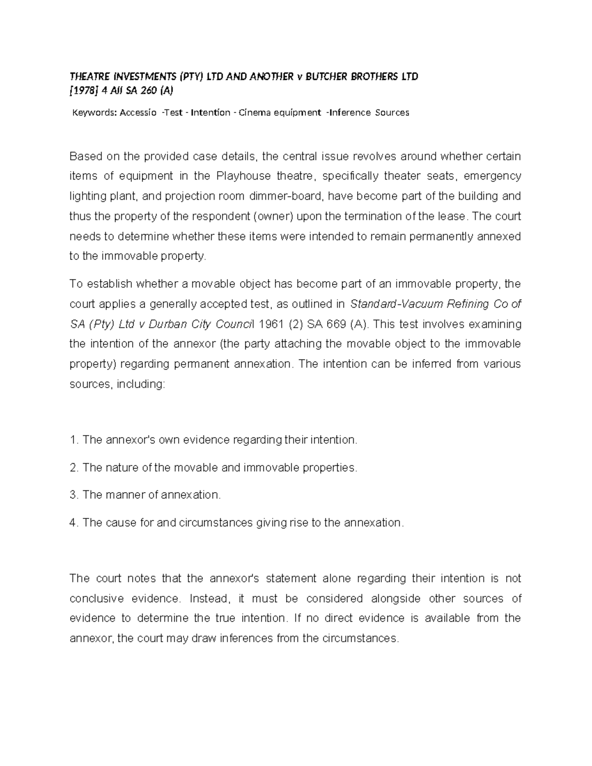 Theatre Investment case THEATRE INVESTMENTS (PTY) LTD AND ANOTHER v