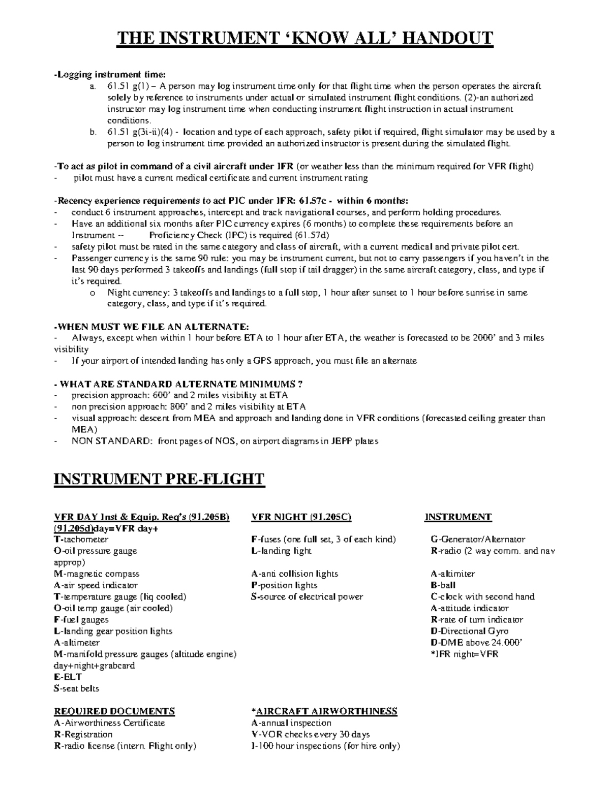 IFR Know All Handout - Did a course on International and Domestic ...