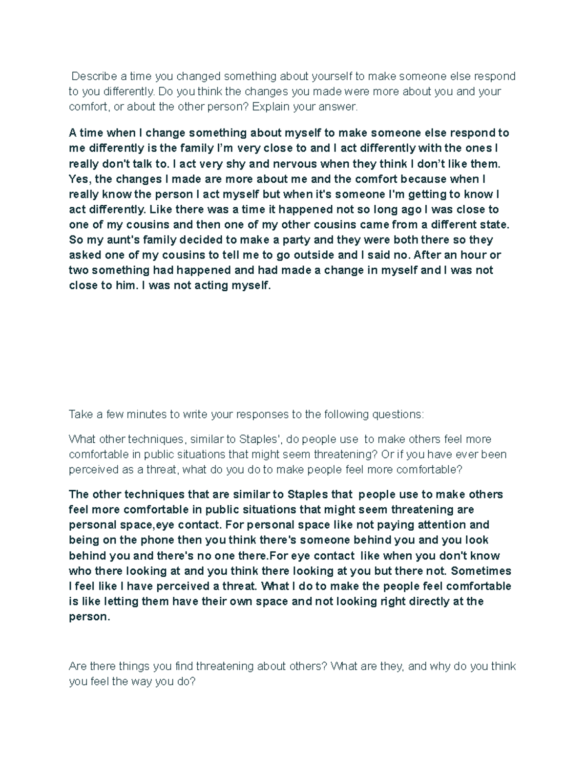 Untitled document staple questions Describe a time you changed