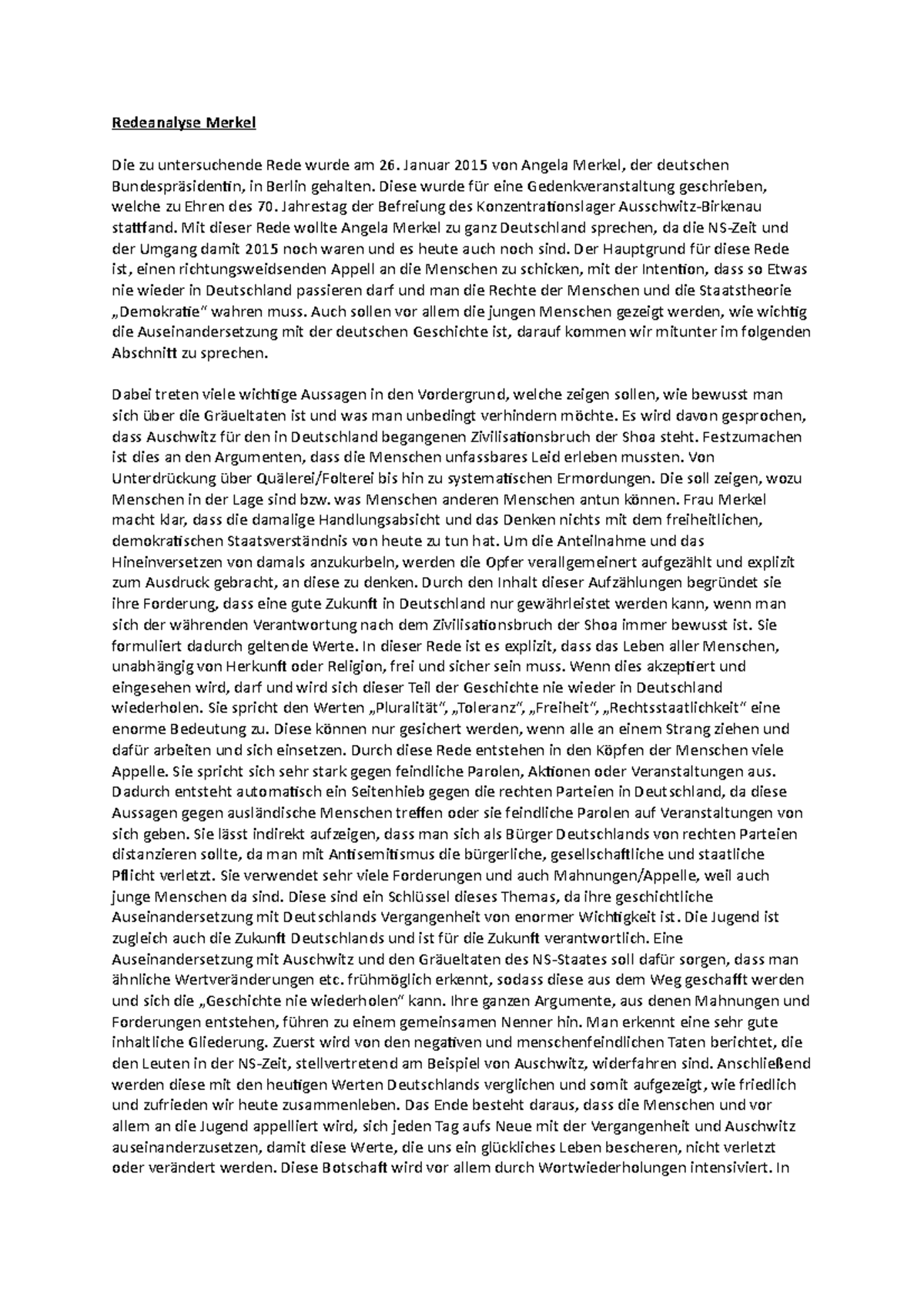 Wie Schreibt Man Eine Redeanalyse Redeanalyse Merkel Bundeskanzlerin - Schreibwerkstatt - Uni Jena - Studocu