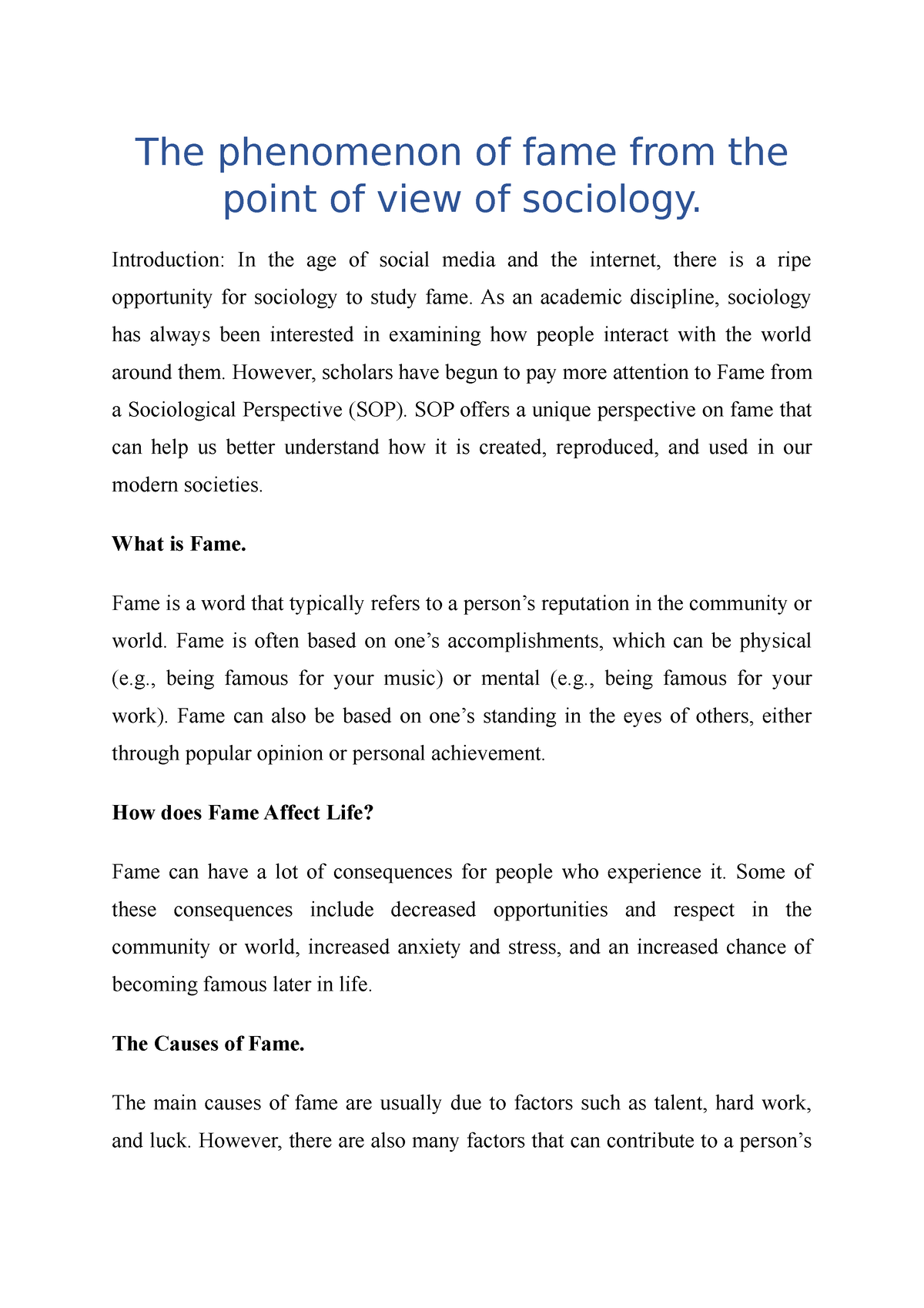 The Phenomenon Of Fame From The Point Of View Of Sociology Introduction In The Age Of Social 