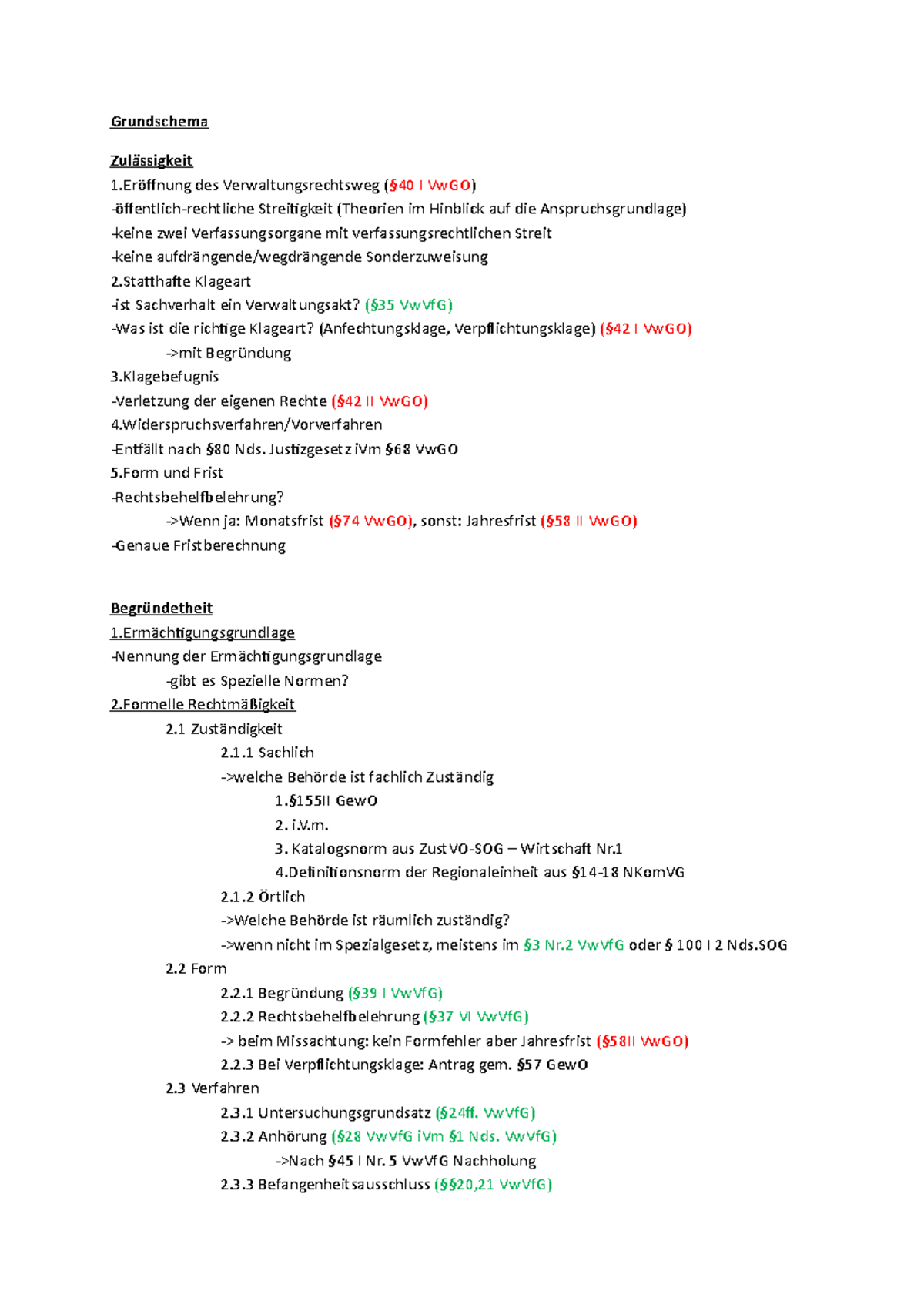 Schema - Grundschema des Verwaltungsrechtsweg I VwGO) Streitigkeit ...