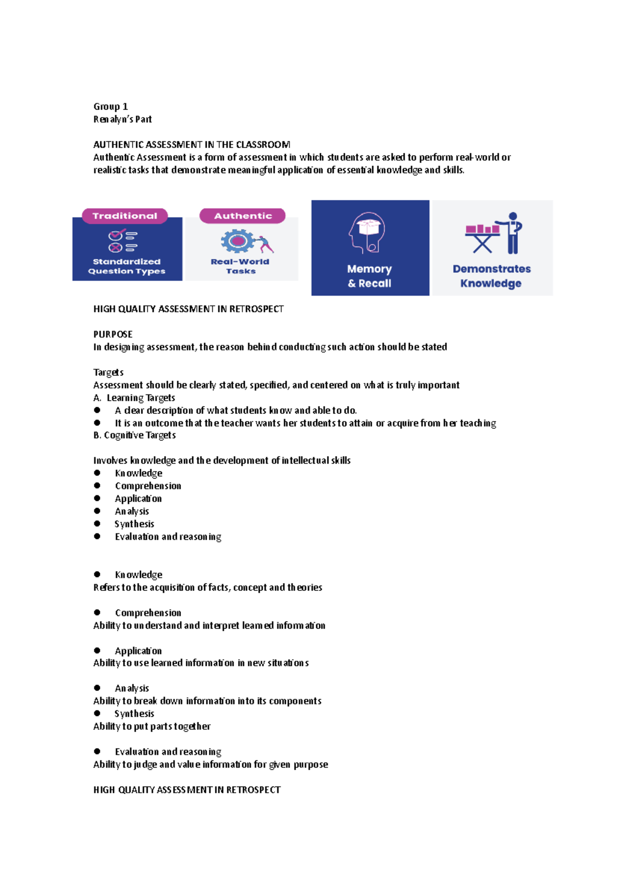 Educ-203 Notes - Group 1 Renalyn’s Part AUTHENTIC ASSESSMENT IN THE ...