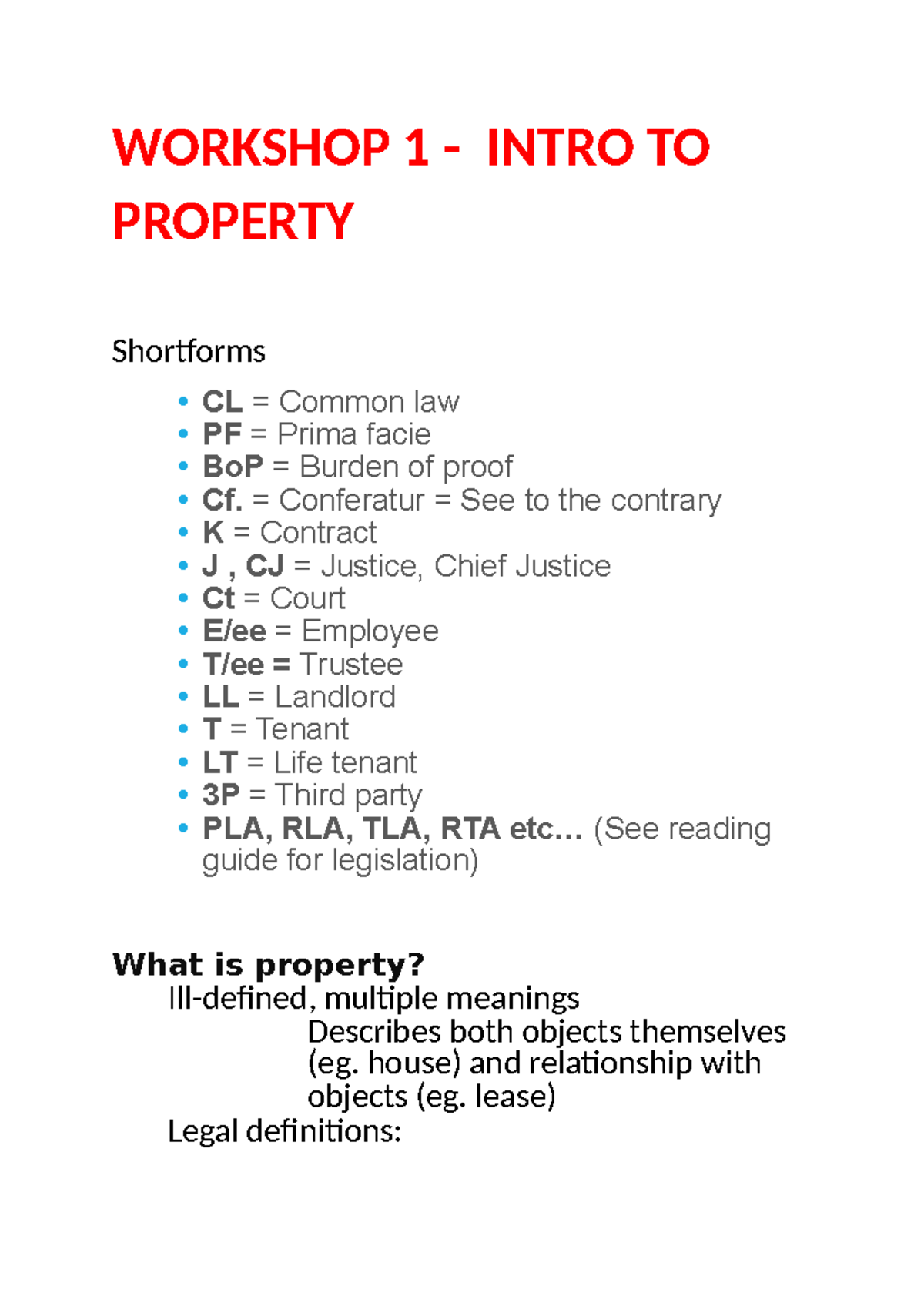 Workshop 1,2,3,4,5,6,7,8,9,10 property - WORKSHOP 1 - INTRO TO PROPERTY ...