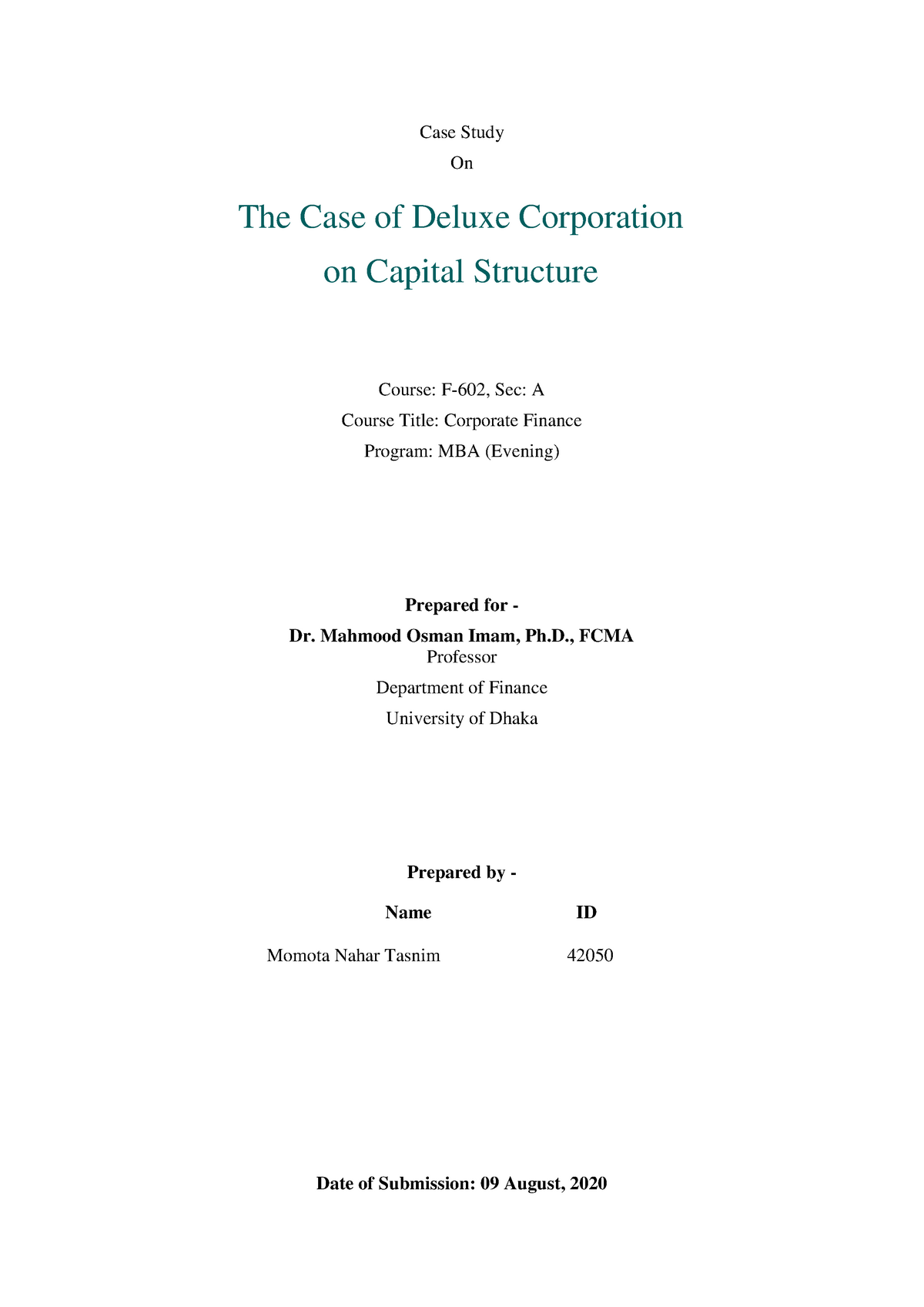 deluxe corporation case study solution excel