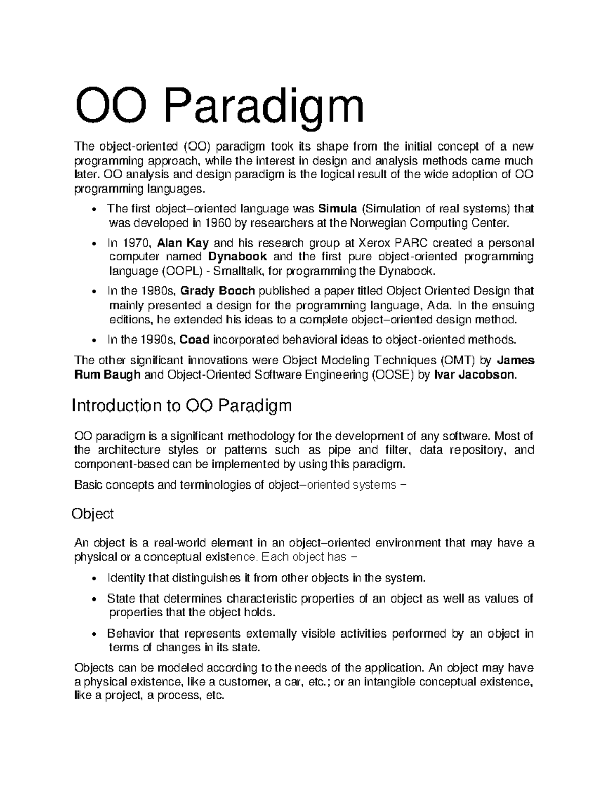 OO Paradigm - helping - OO Paradigm The object-oriented (OO) paradigm ...