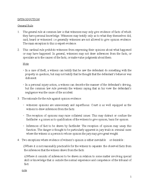 Evidence Notes Law 294 Chapter 4 Witnesses Competence Chapter