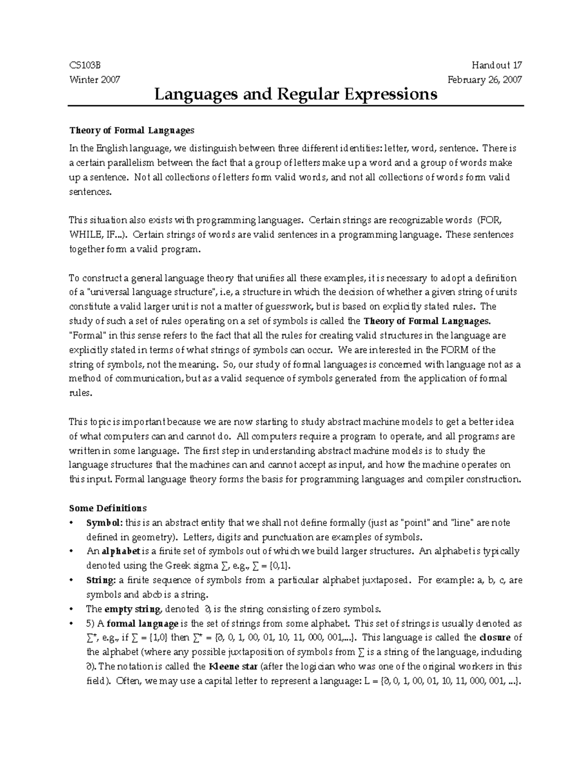 17-Regular-Expressions -Advanced Discrete Mathematics. - CS103B Handout ...