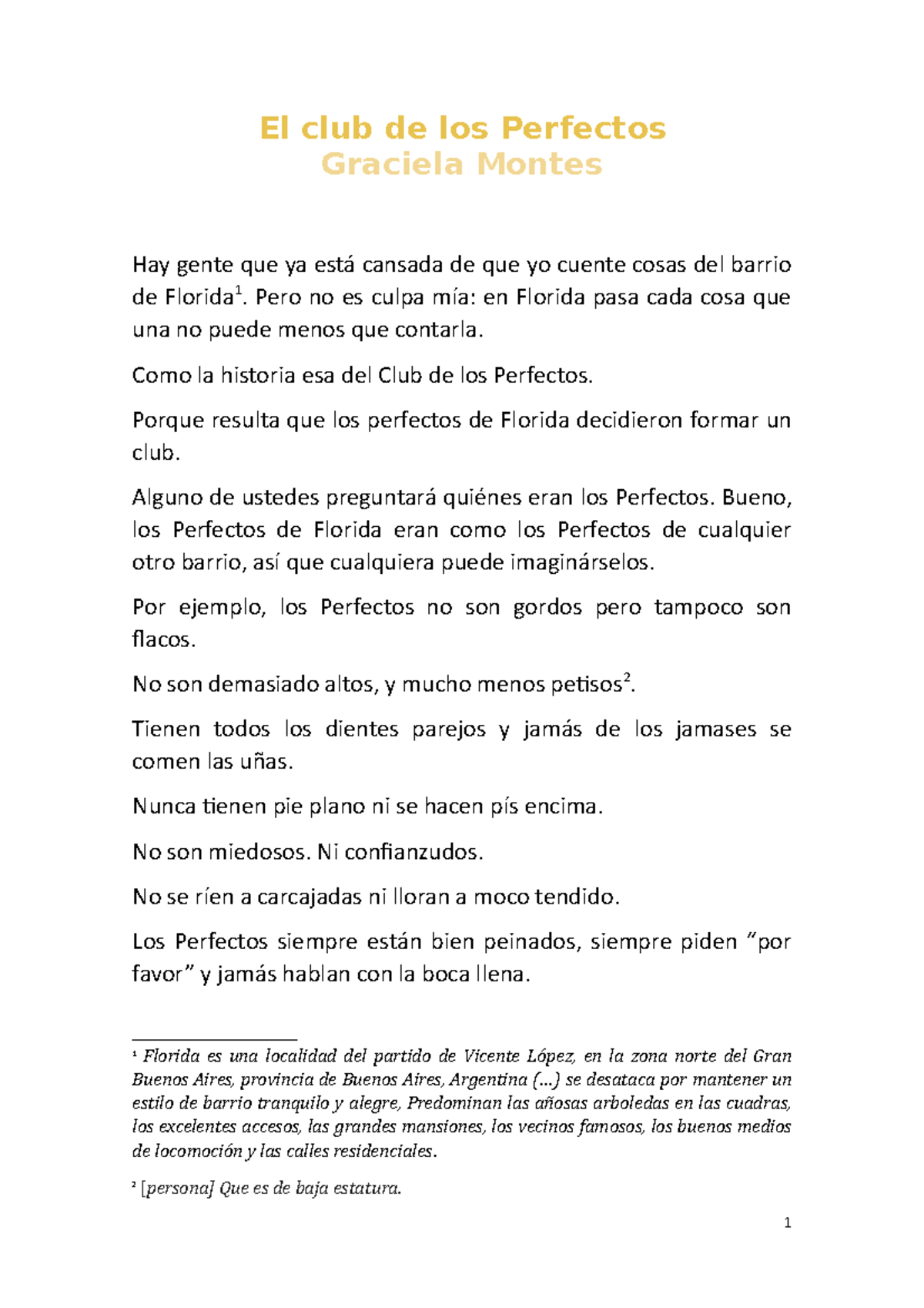 Lectura Del Cuento El Club De Los Perfectos, De Graciela Montes - El ...