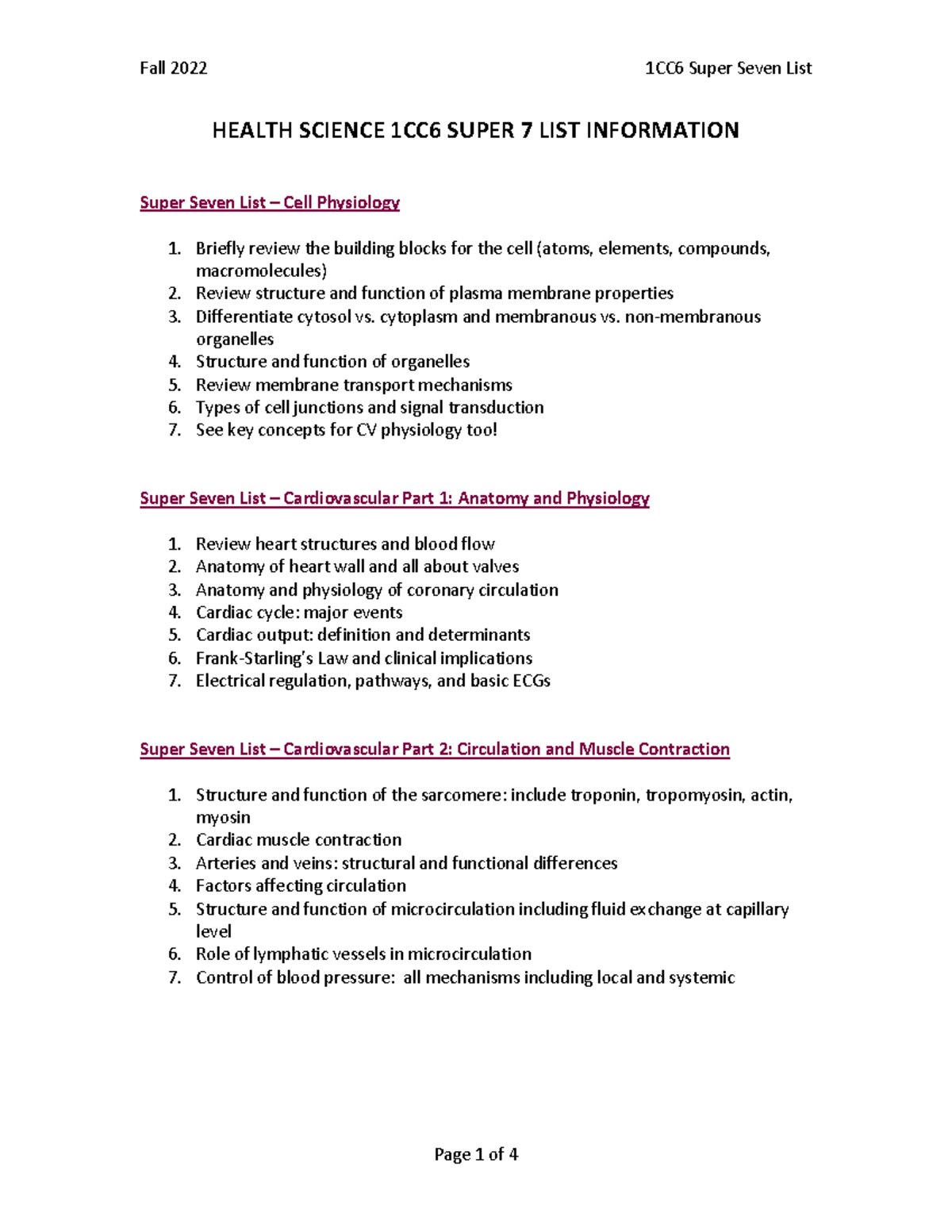 Super 7 list - 2022 - Dr. Ruth Hannon - HEALTH SCIENCE 1CC6 SUPER 7 ...