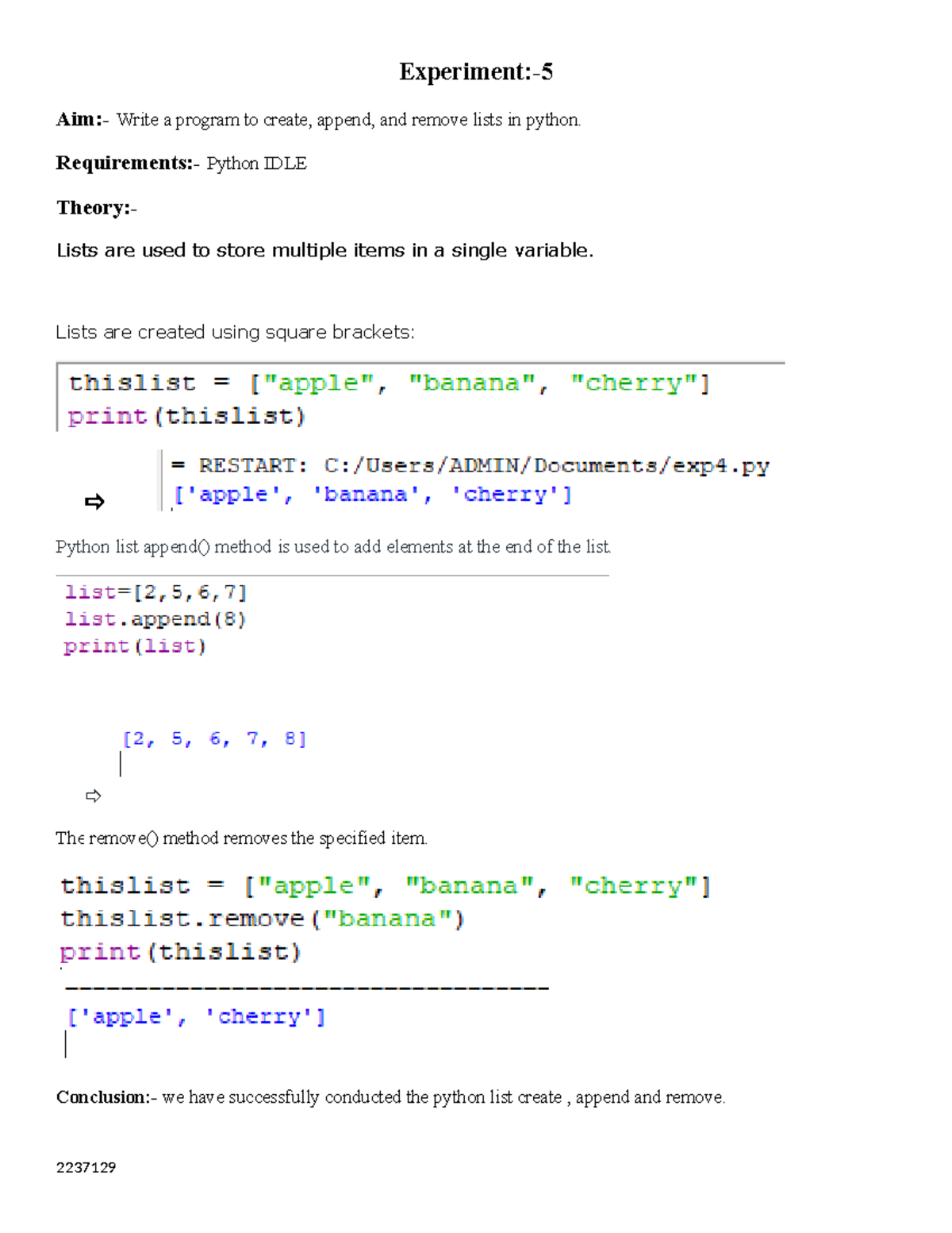 Experiment 5py - Experiment:- Aim:- Write a program to create, append ...
