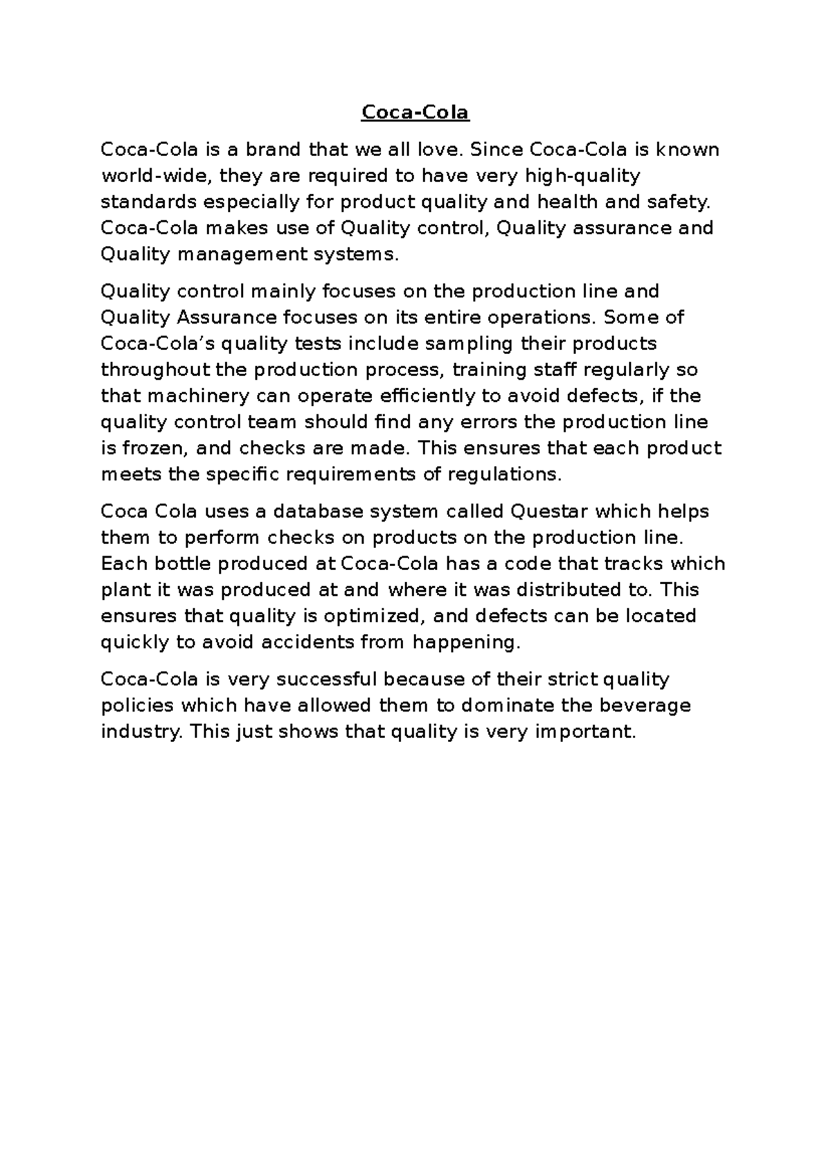 Business ORAL - An oral on an example of quality management and ...