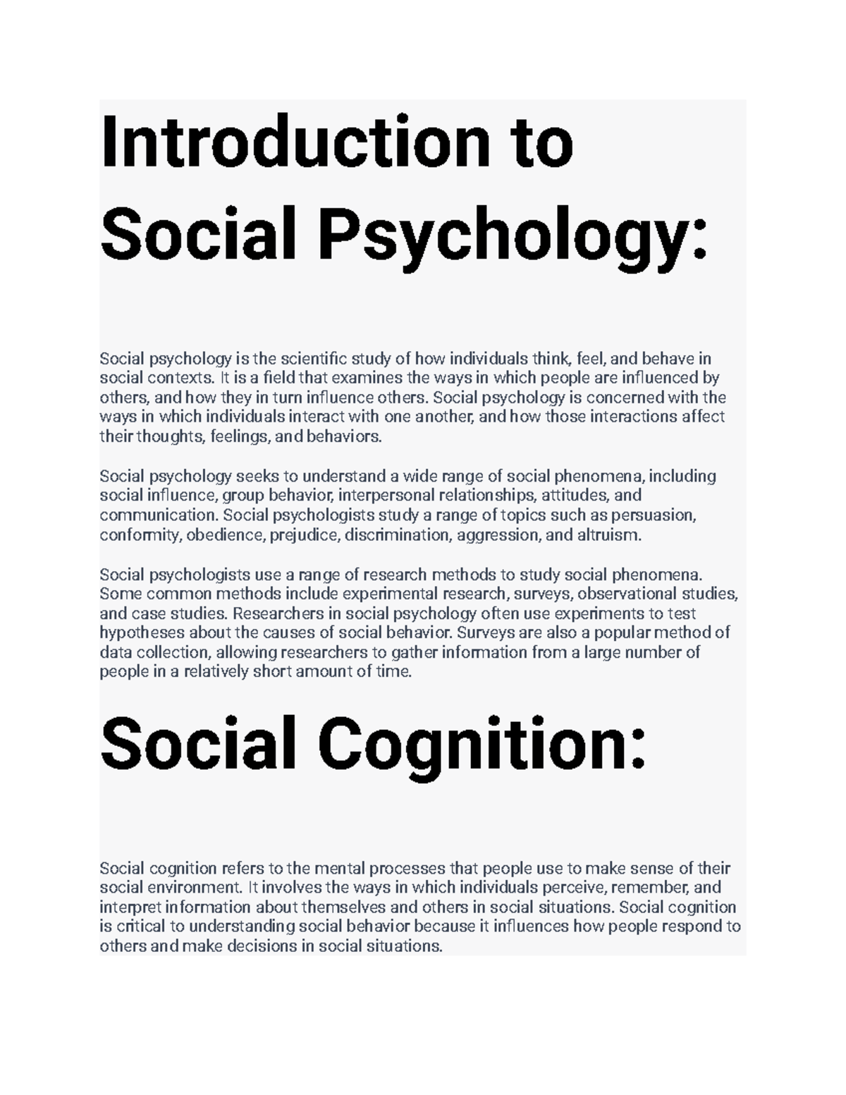 Social Psychology 12 Units 1 and 2 Introduction to Social