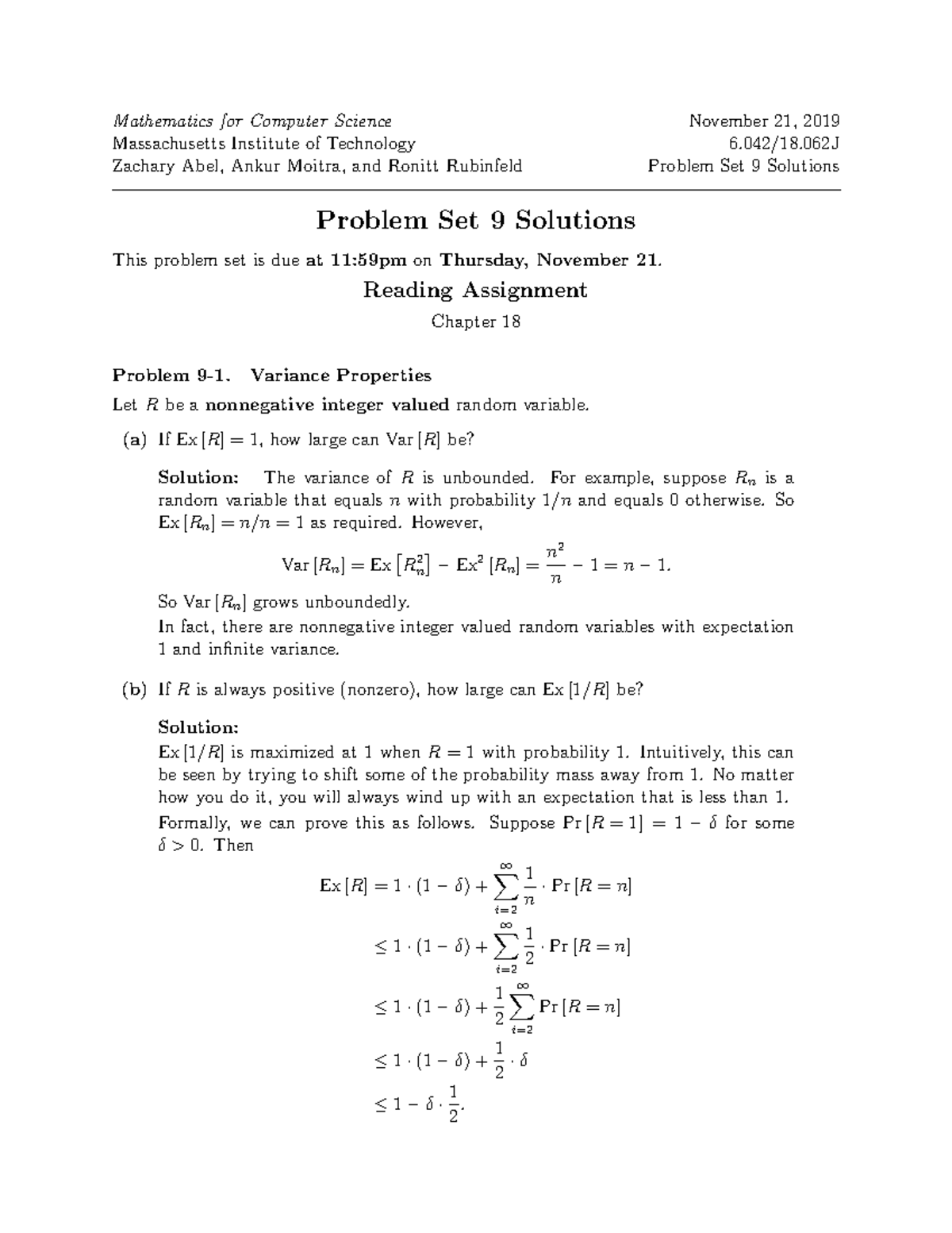 mit mathematics for computer science assignment solutions