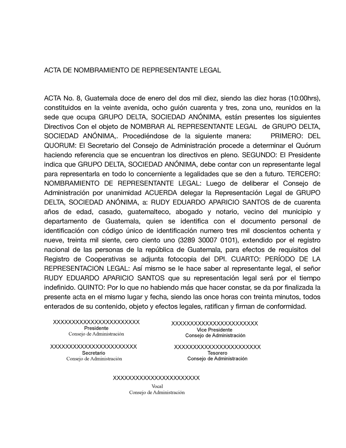 Acta De Nombramiento Acta De Nombramiento De Representante Legal Acta