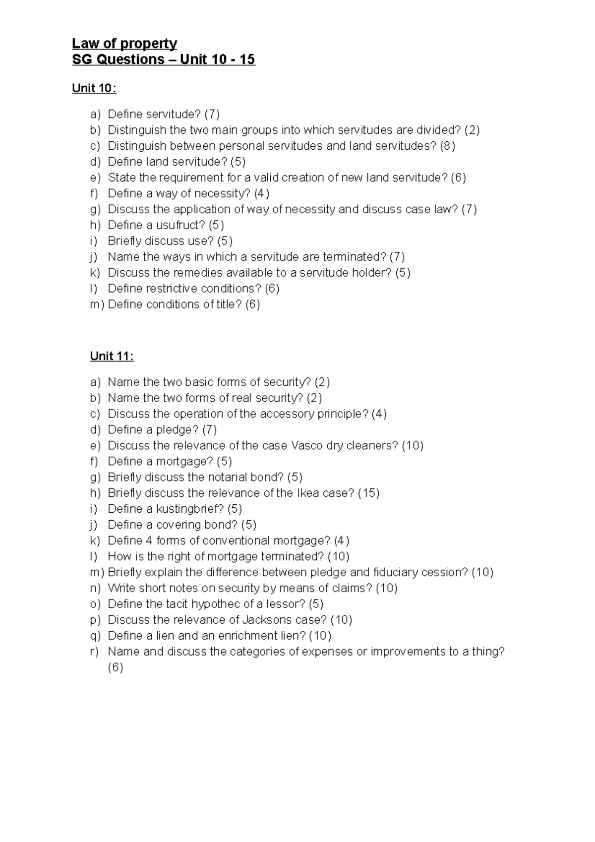 Sample/practice exam 2019, questions - Law of property SG Questions ...