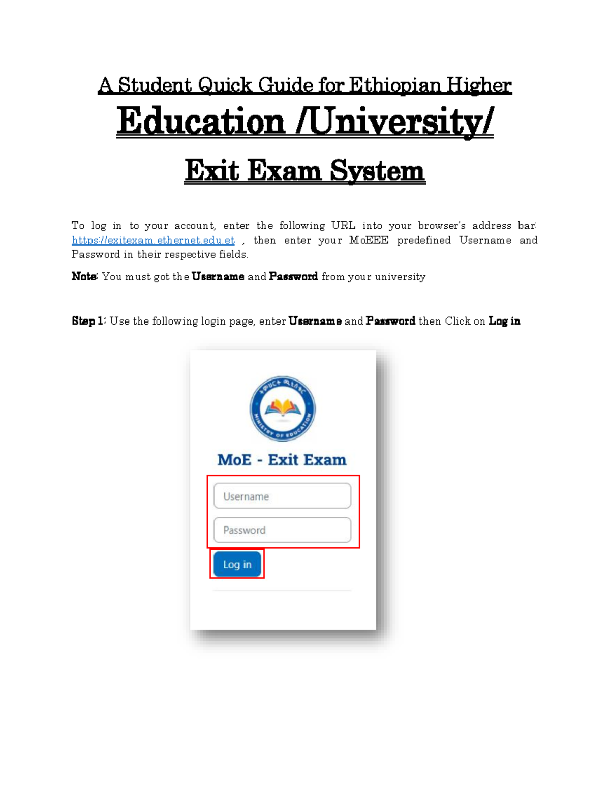 Exit Exam Student Guide - A Student Quick Guide for Ethiopian Higher ...