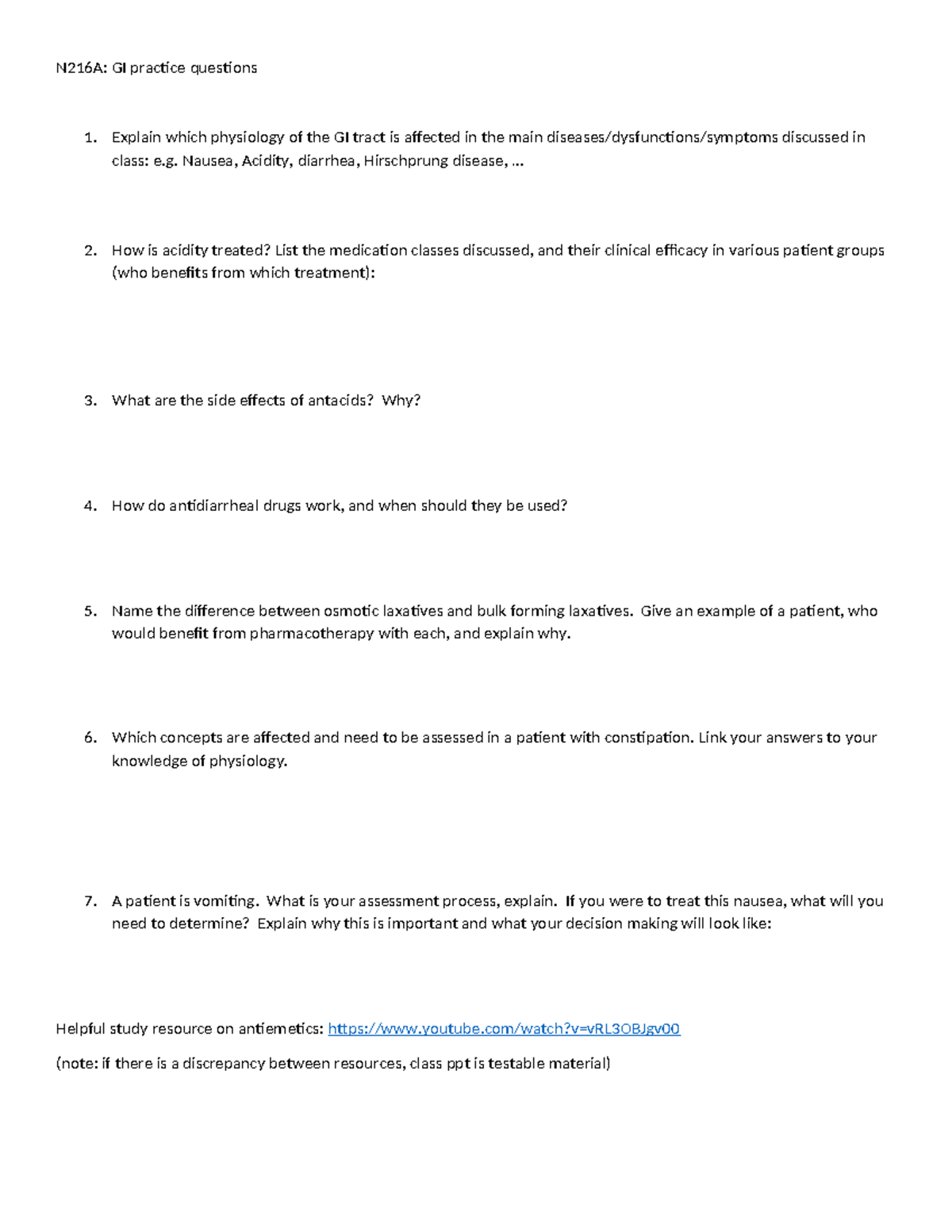 GI practice qs 2019 - N216A: GI practice questions 1. Explain which ...