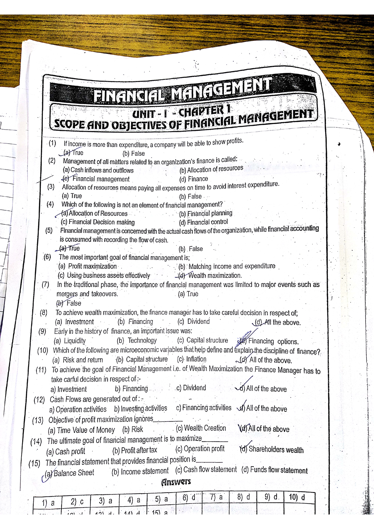 FM MCQs (College) - Financial - Studocu