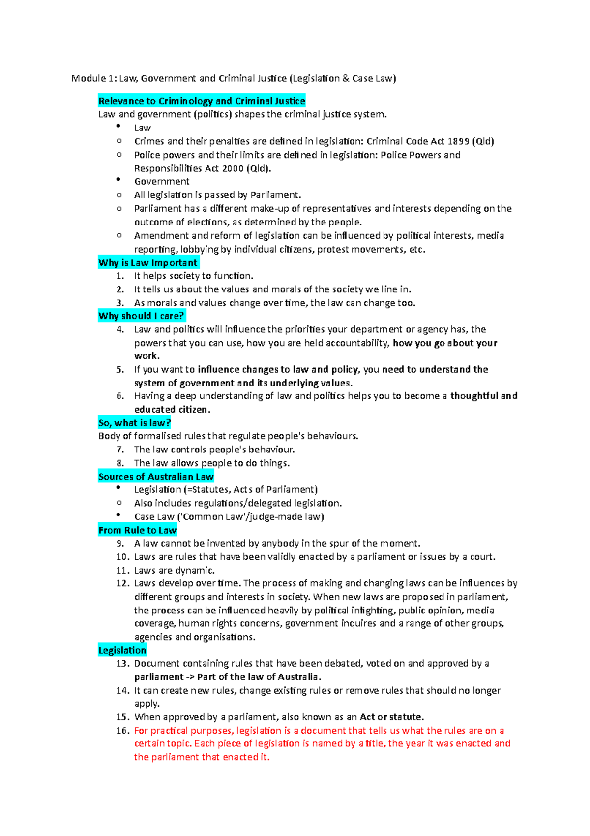 Week 1 - 1003CCJ - Lecture notes 1 - Module 1: Law, Government and ...