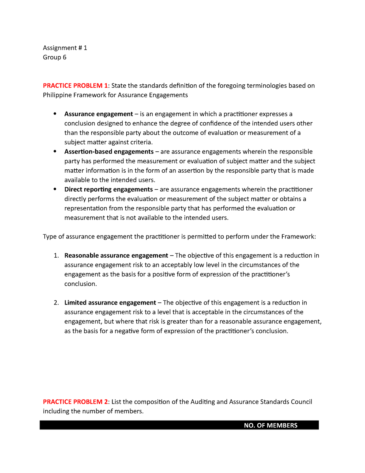 AUDITING & ASSURANCE PRACTICE PROBLEMS - Accountancy - Studocu