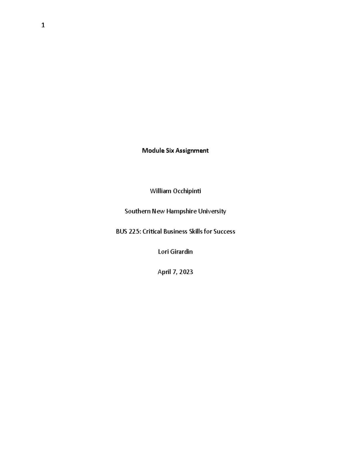 BUS225 Module Six Assignment 6 - 1 Module Six Assignment William ...