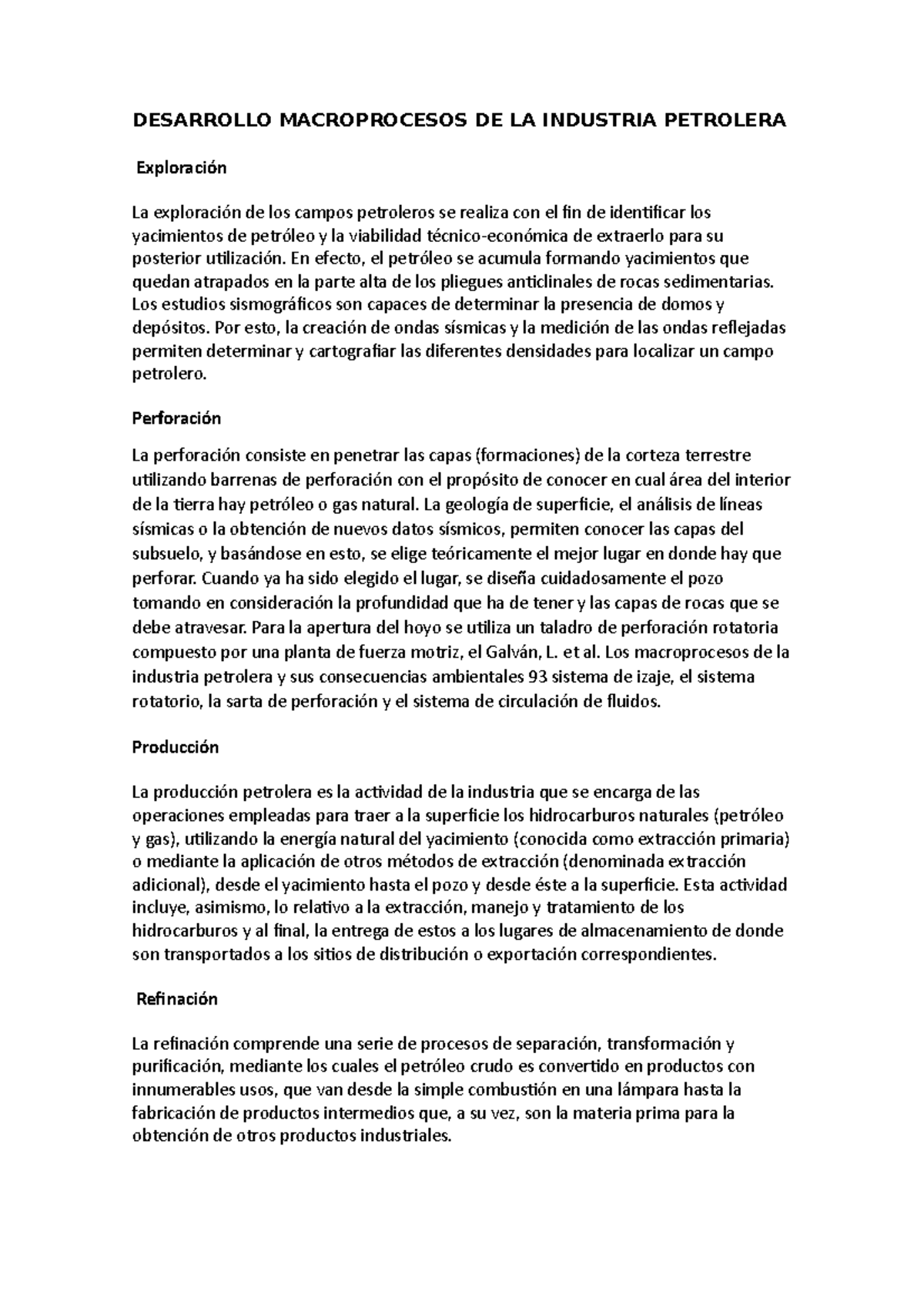 Desarrollo Macroprocesos DE LA Industria Petrolera - DESARROLLO ...